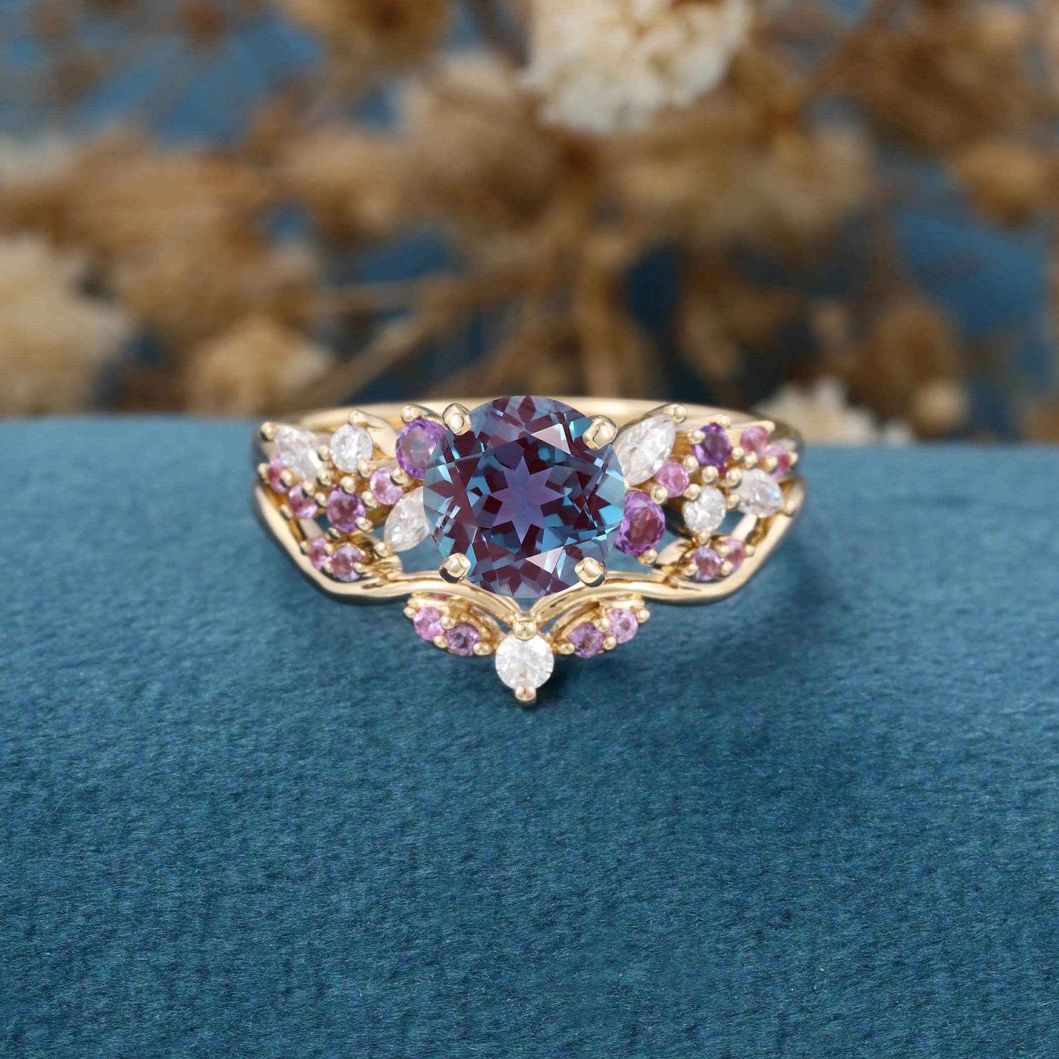 Round cut Alexandrite ring set - Image 7