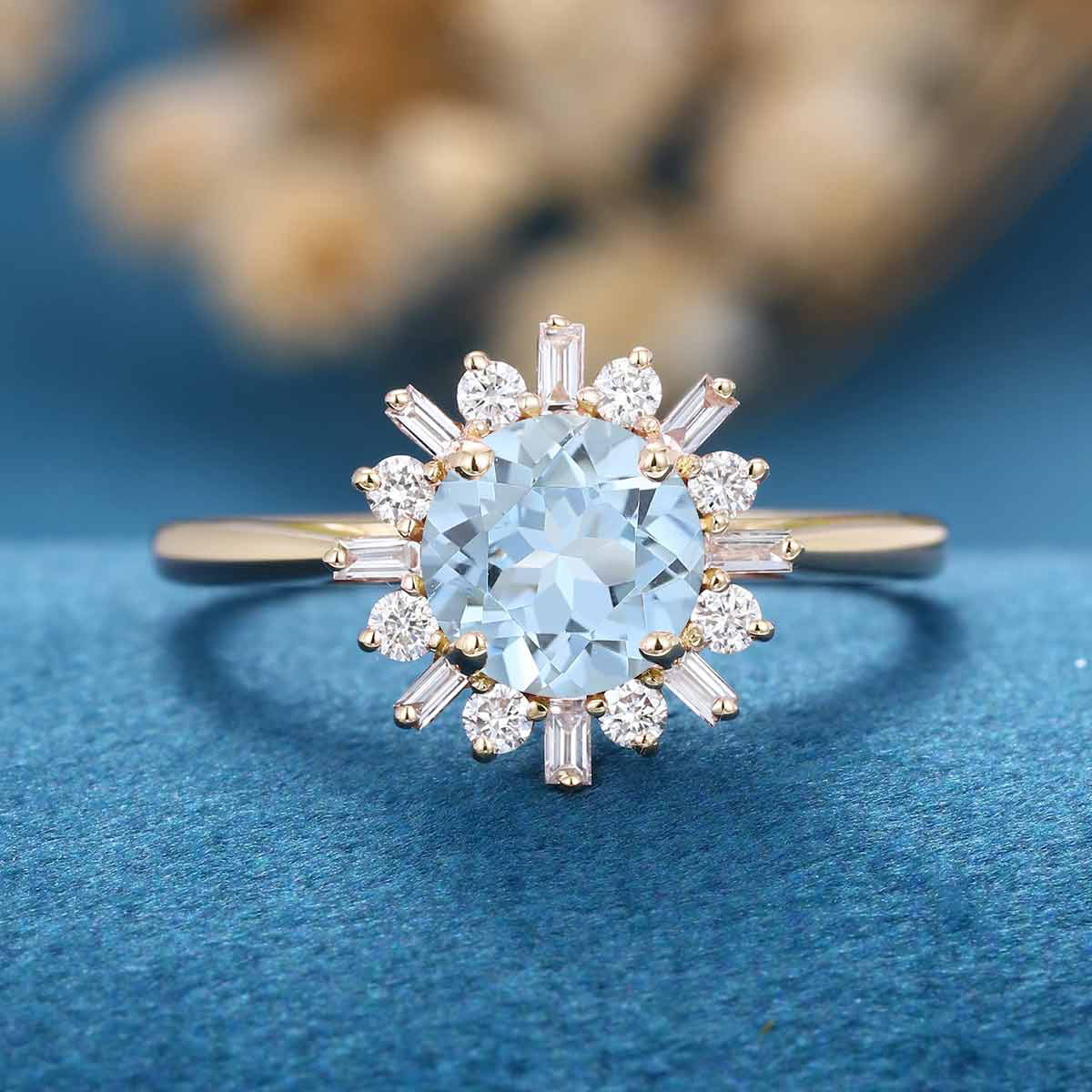 Round cut Aquamarine Halo Engagement Ring - Image 10