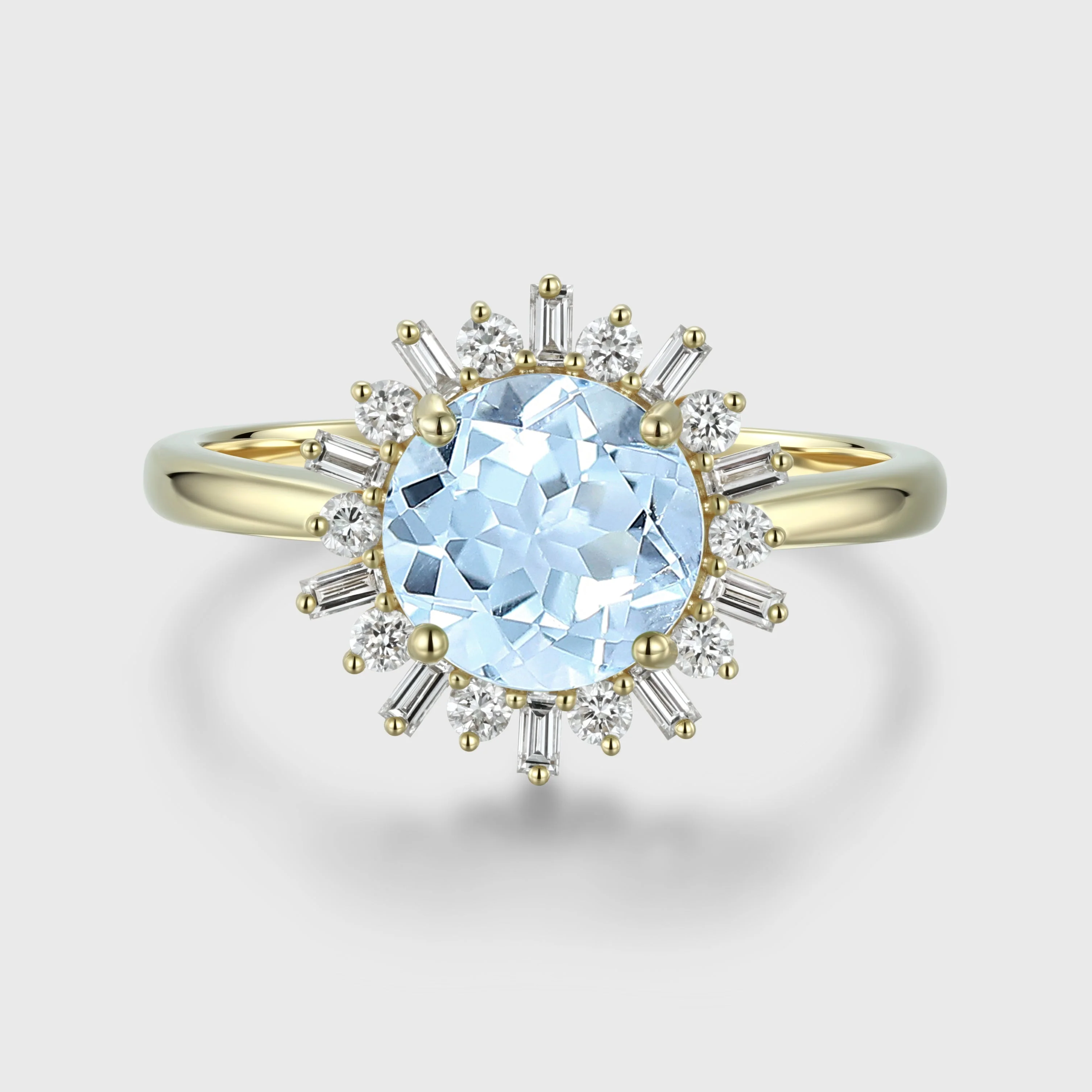 Round cut Aquamarine Halo Engagement Ring - Image 3