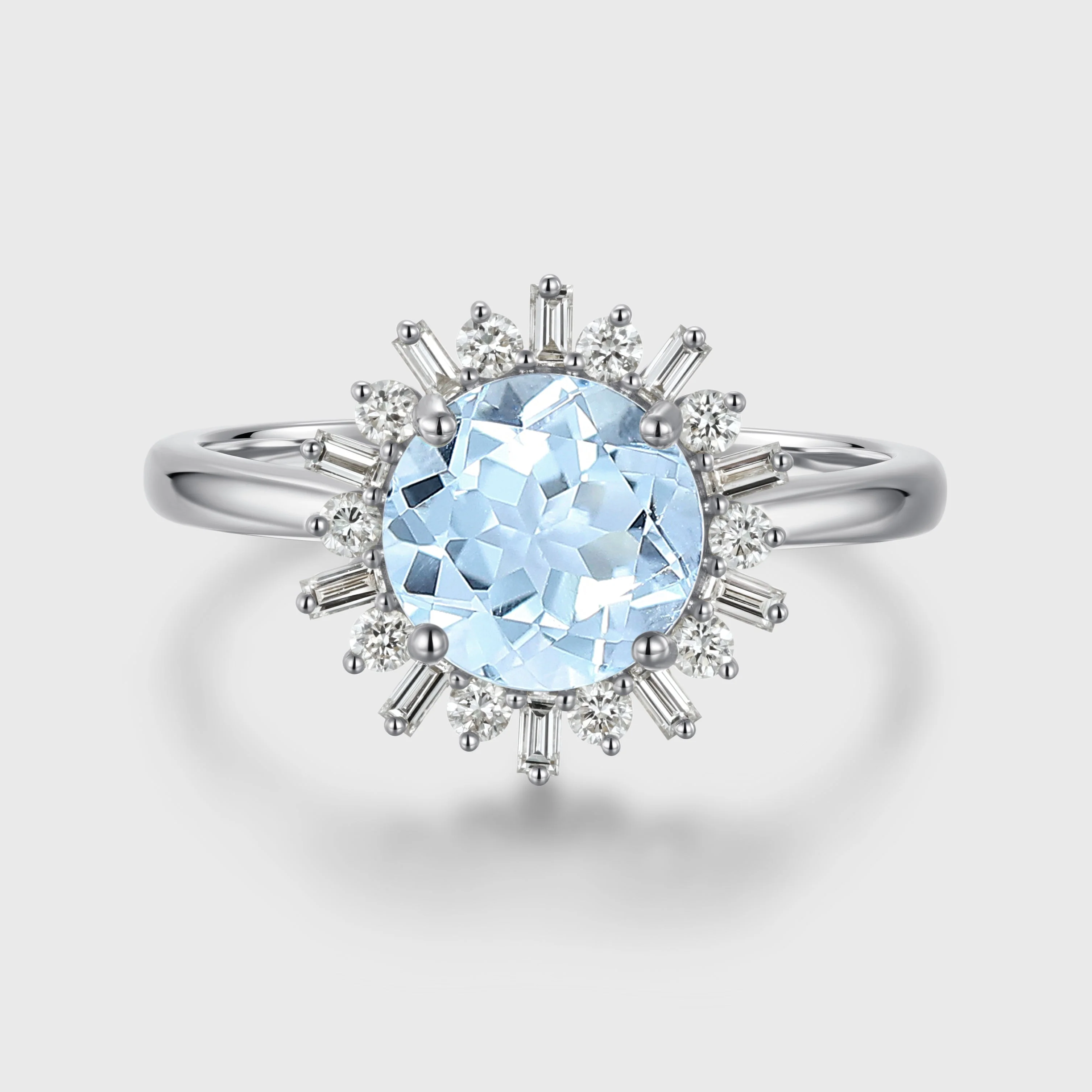 Round cut Aquamarine Halo Engagement Ring - Image 4