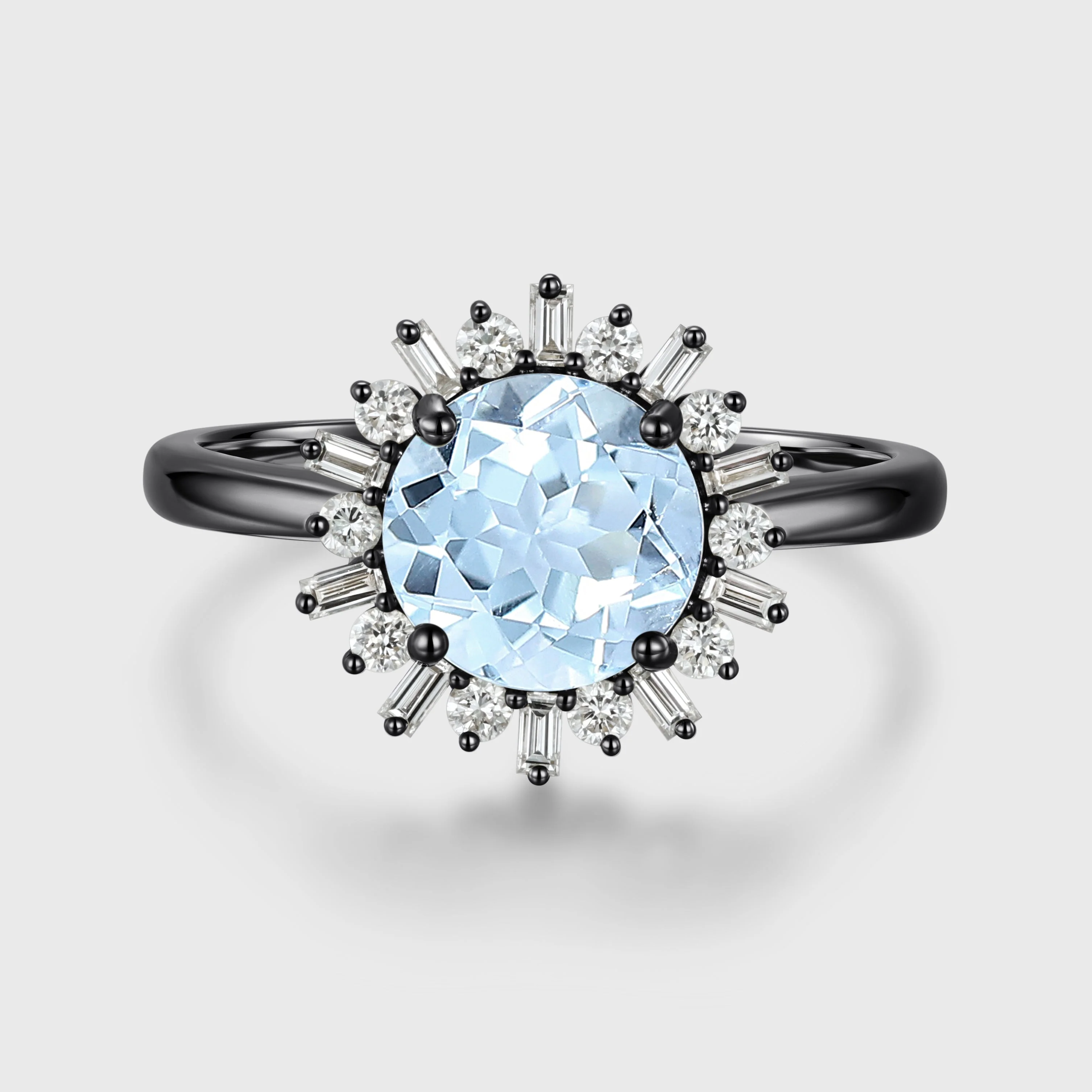 Round cut Aquamarine Halo Engagement Ring - Image 5
