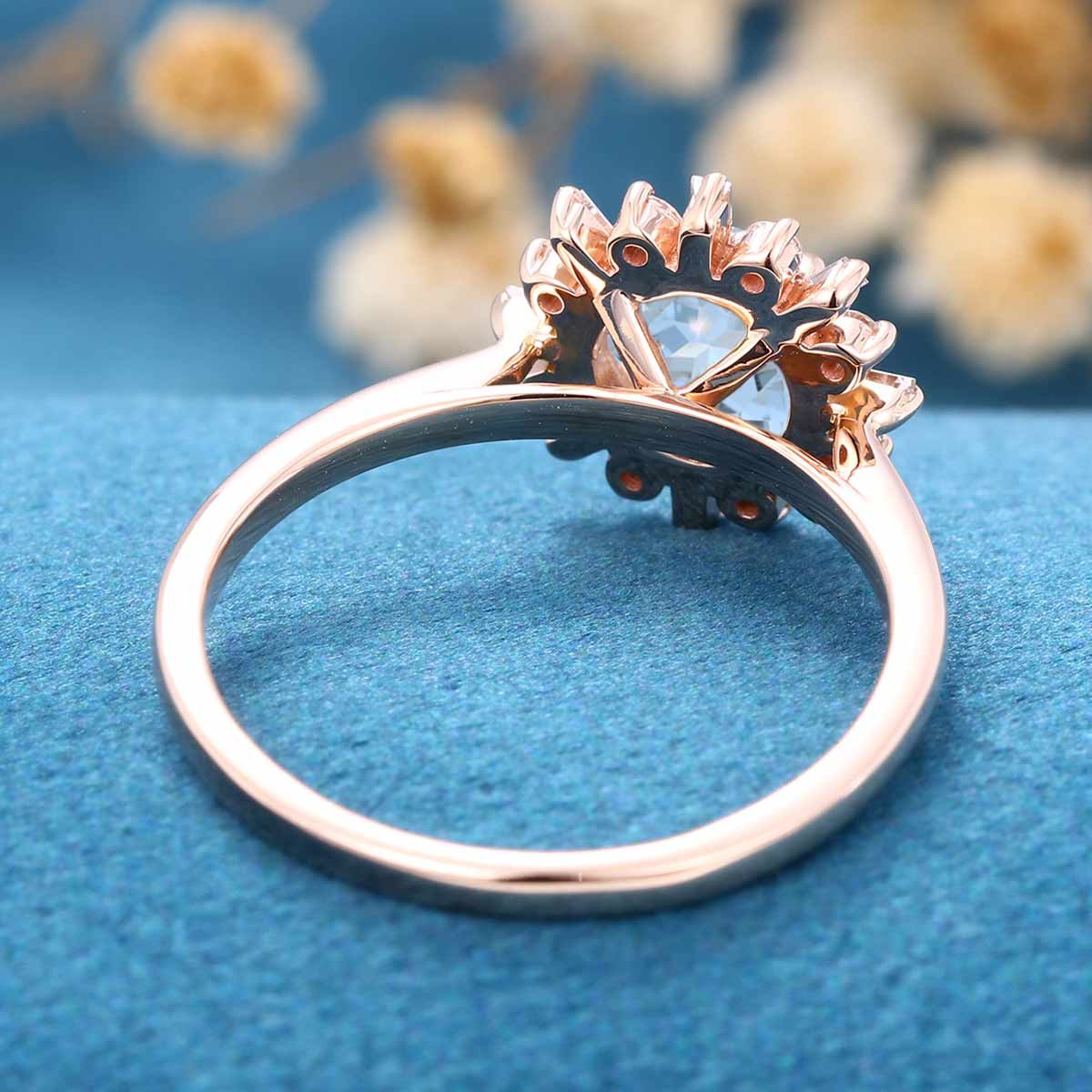 Round cut Aquamarine Halo Engagement Ring - Image 9