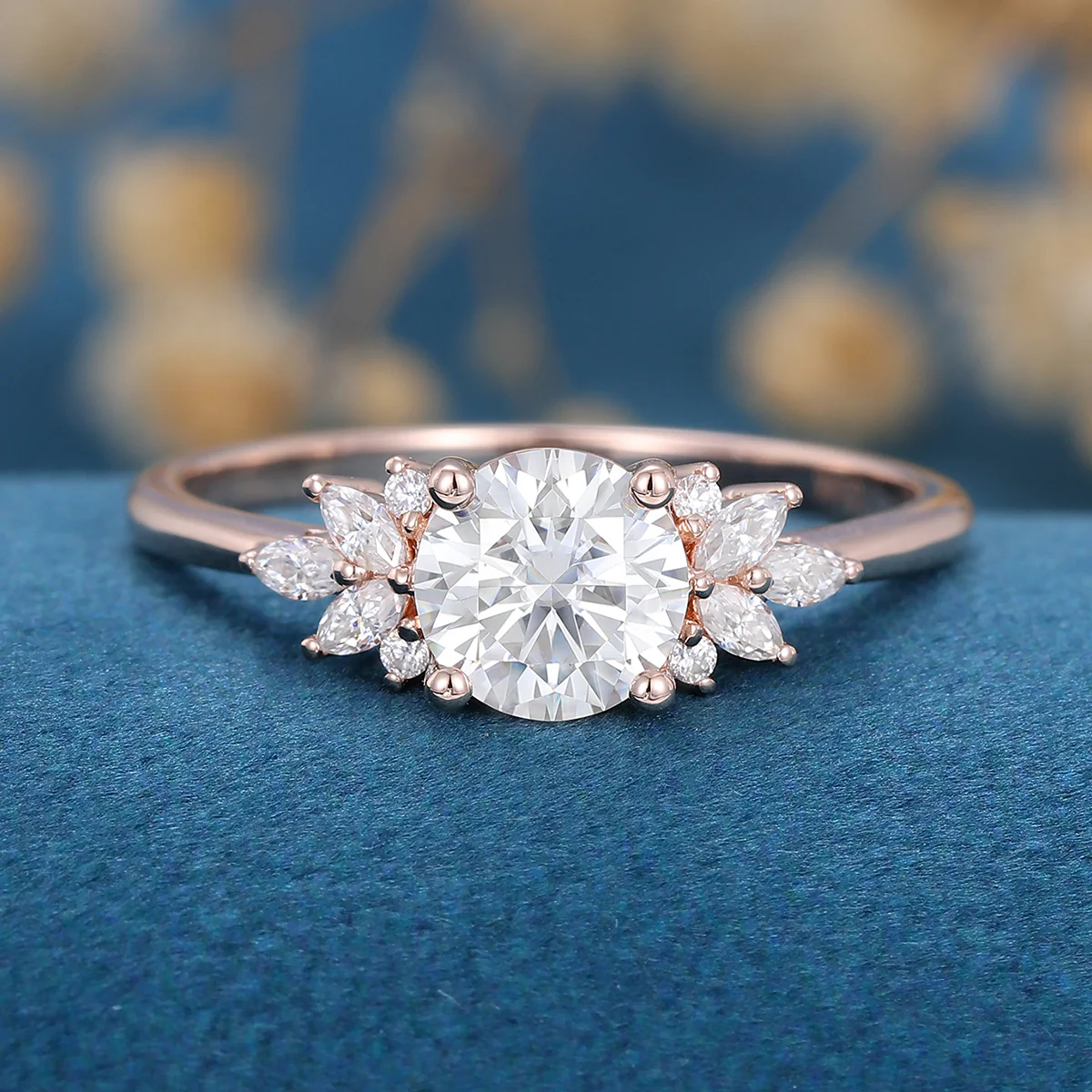 1 Carat Round cut Moissanite Cluster Engagement ring - Image 3