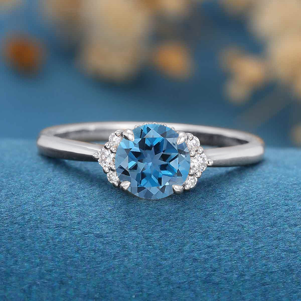 1.0Carat Round cut London Blue Topaz Engagement ring - Image 7