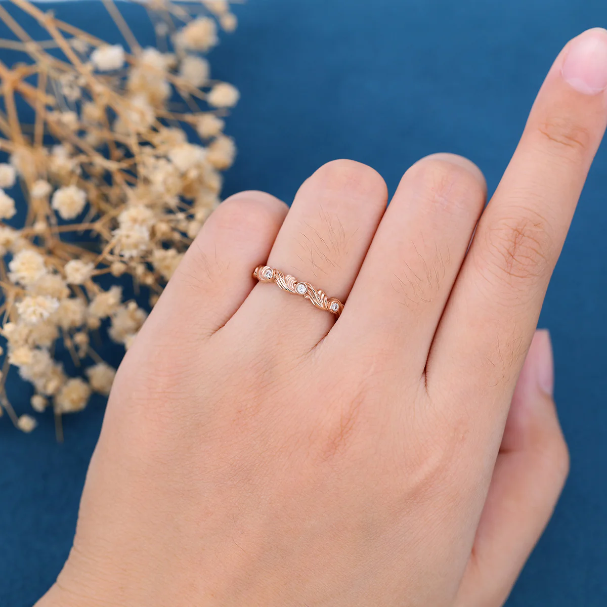 Round cut Moissanite | Diamond Half Eternity Gold Wedding Band - Image 2