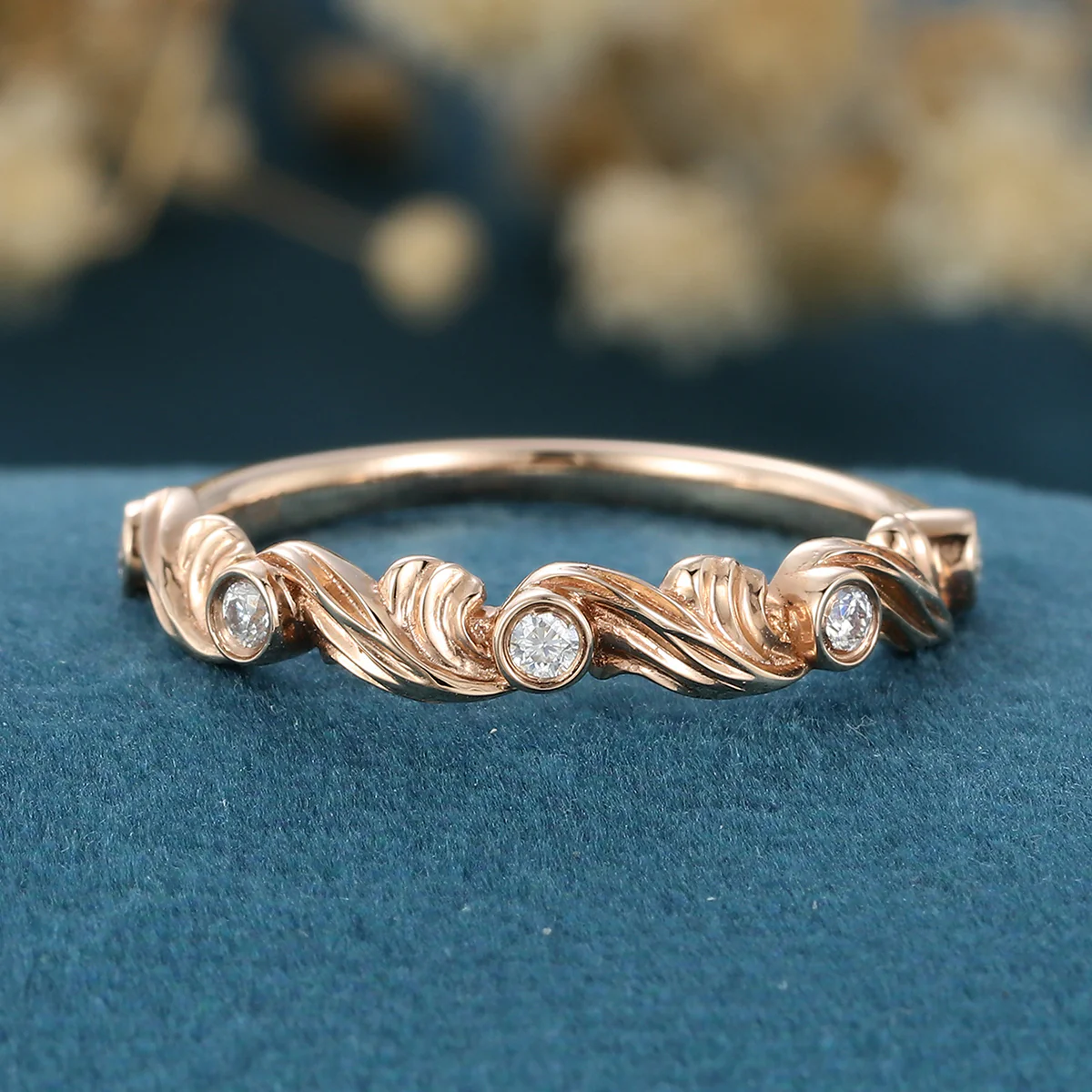 Round cut Moissanite | Diamond Half Eternity Gold Wedding Band - Image 3