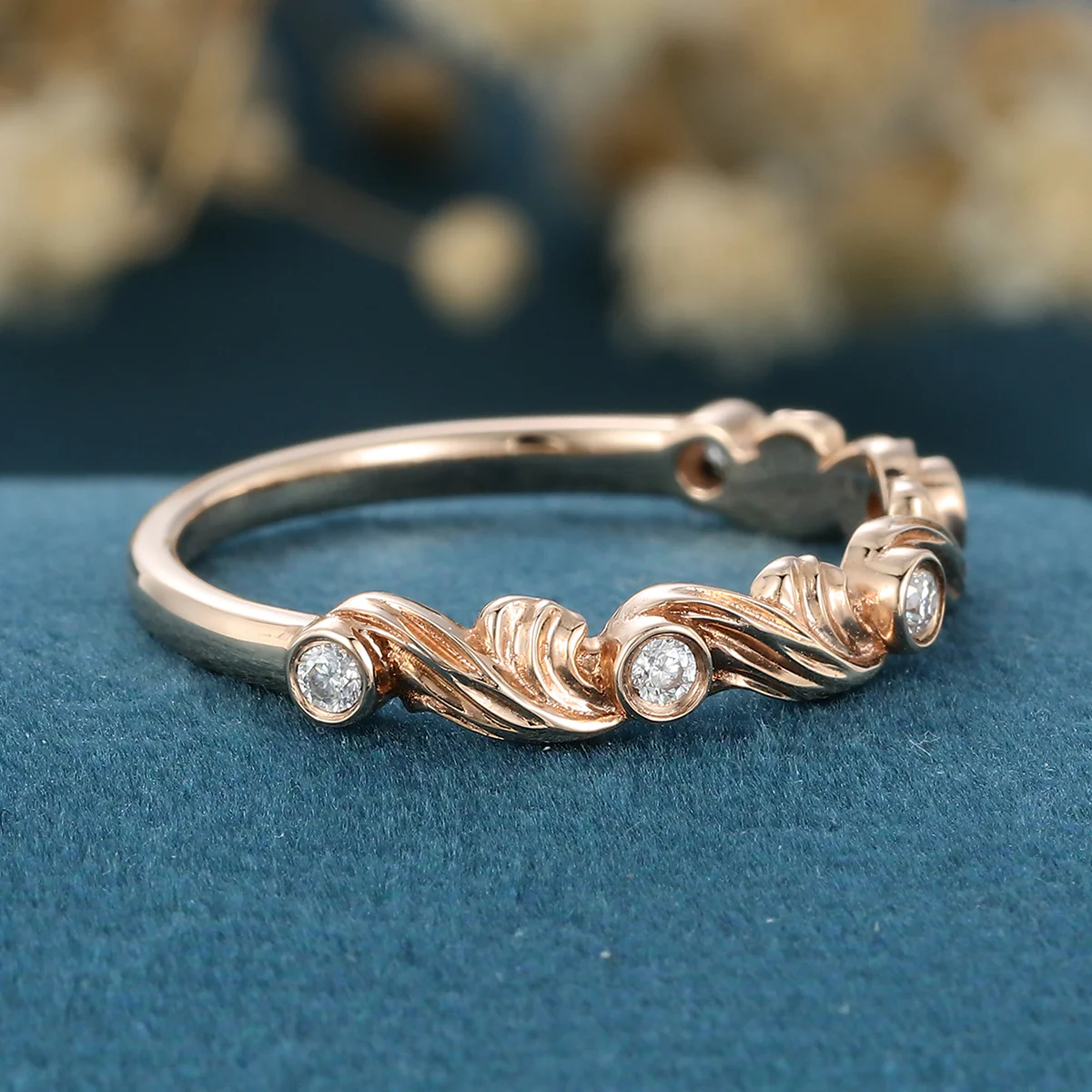 Round cut Moissanite | Diamond Half Eternity Gold Wedding Band - Image 4