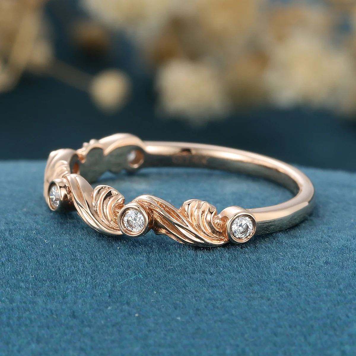 Round cut Moissanite | Diamond Half Eternity Gold Wedding Band - Image 5