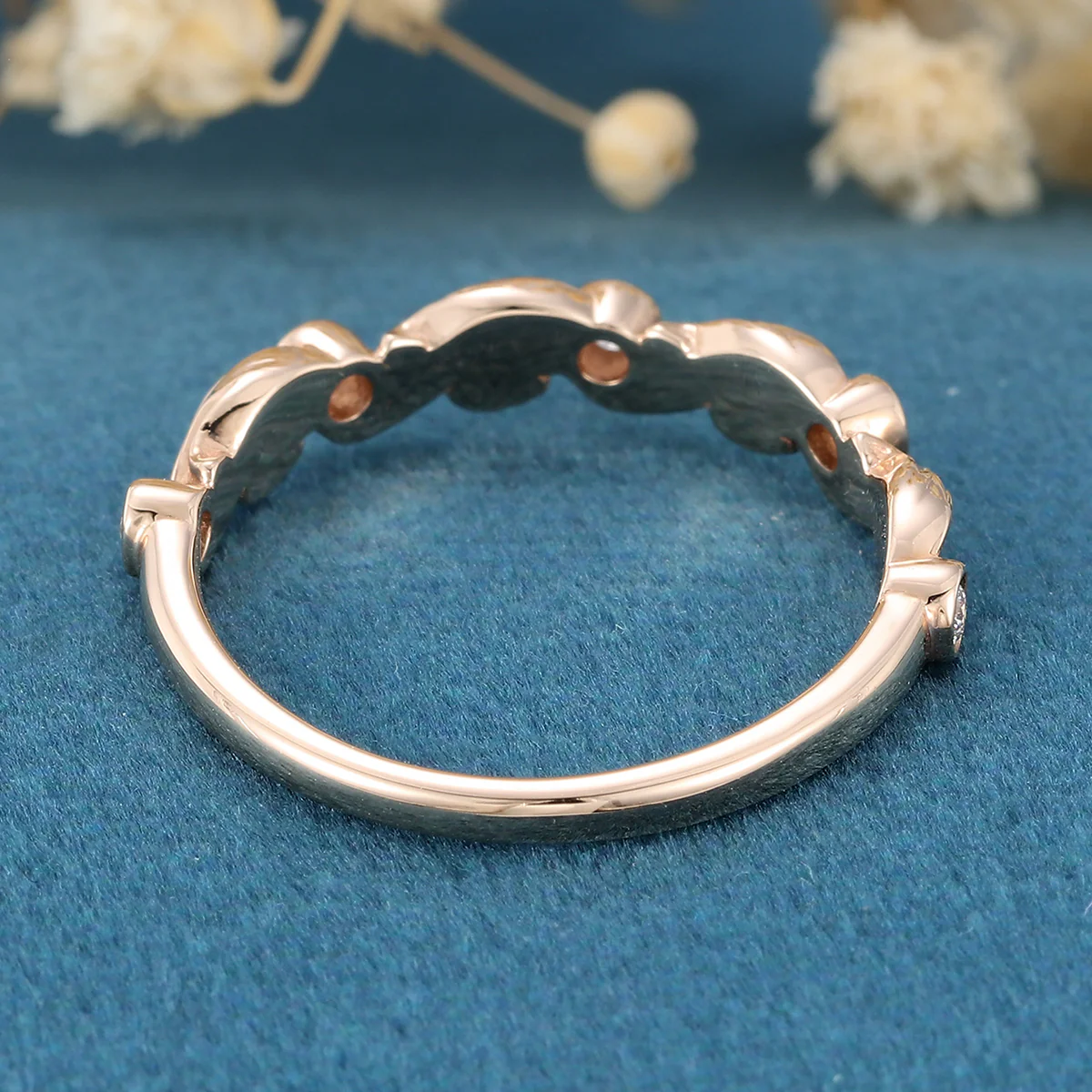 Round cut Moissanite | Diamond Half Eternity Gold Wedding Band - Image 6