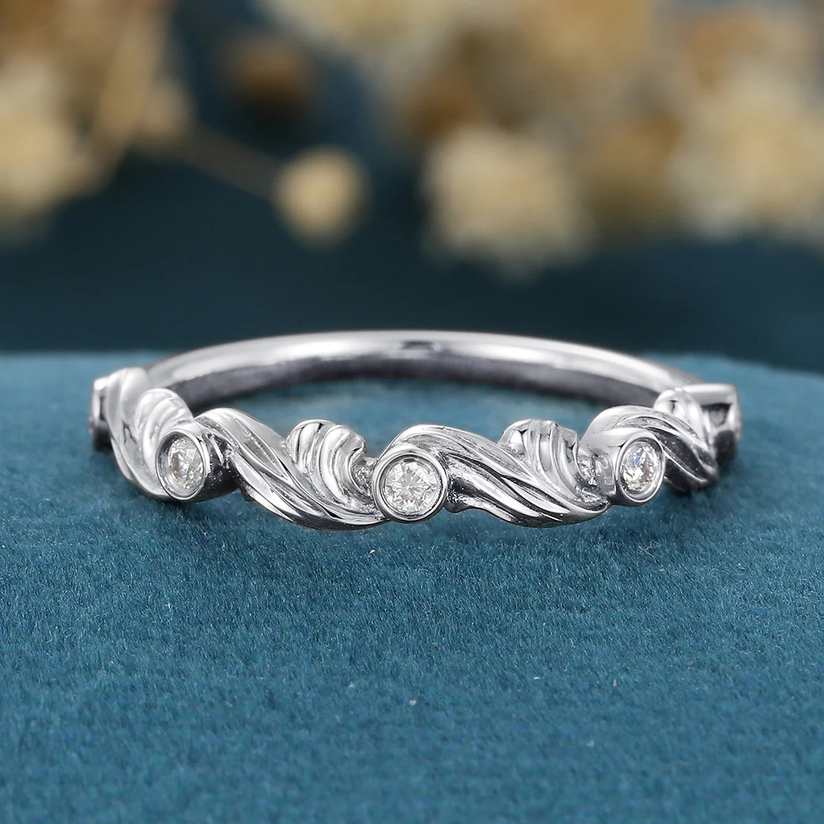 Round cut Moissanite | Diamond Half Eternity Gold Wedding Band - Image 7