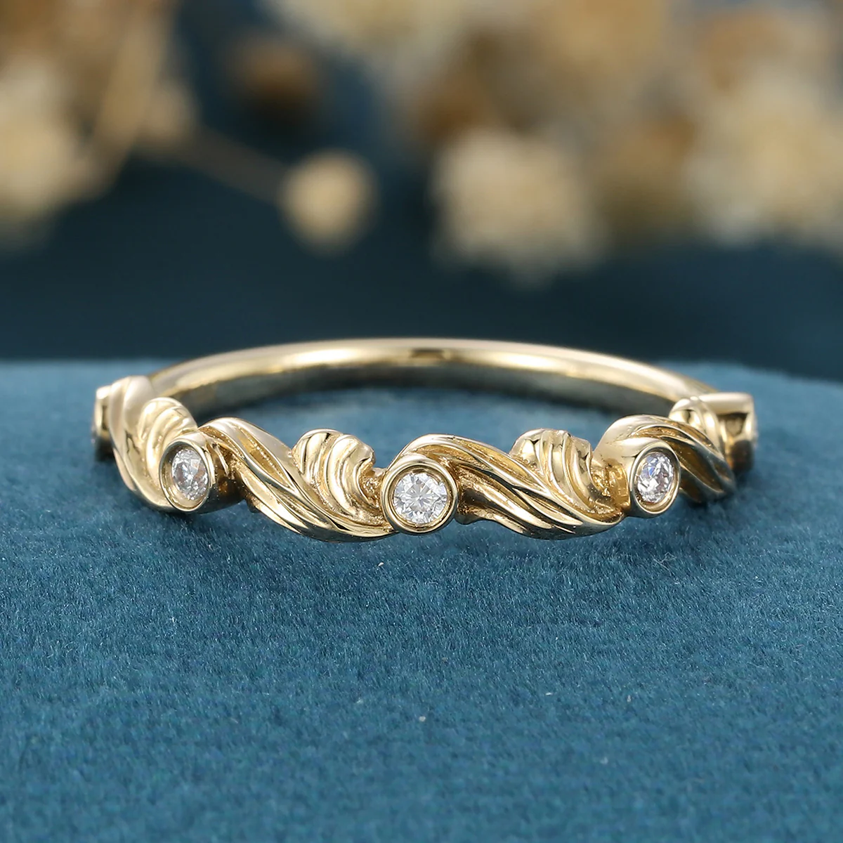 Round cut Moissanite | Diamond Half Eternity Gold Wedding Band - Image 8