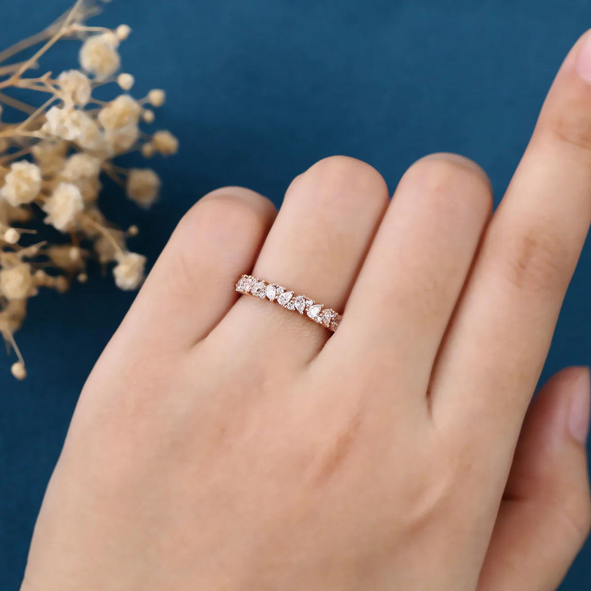 Pear cut Moissanite | Diamond Half Eternity Wedding Band - Image 2