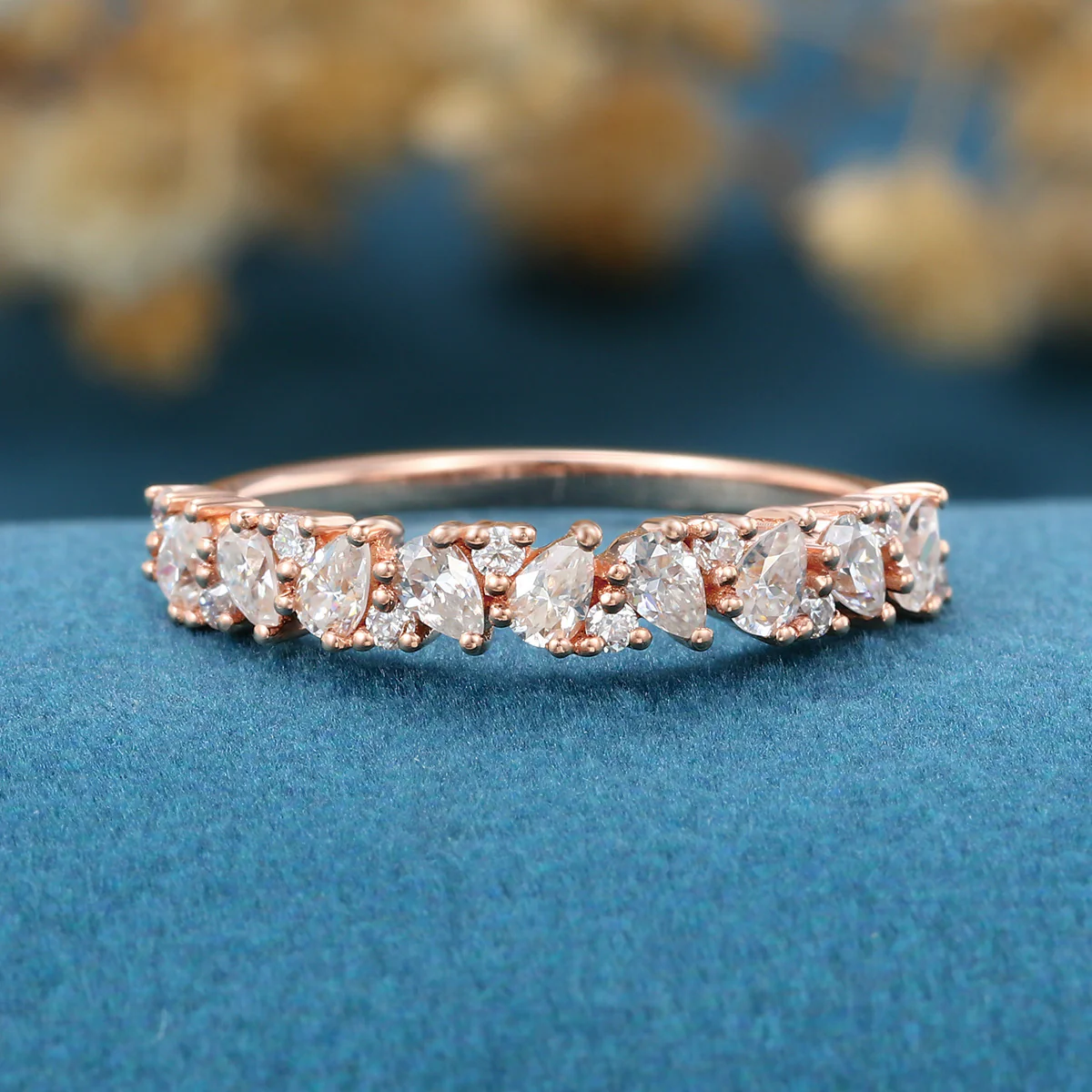 Pear cut Moissanite | Diamond Half Eternity Wedding Band - Image 3