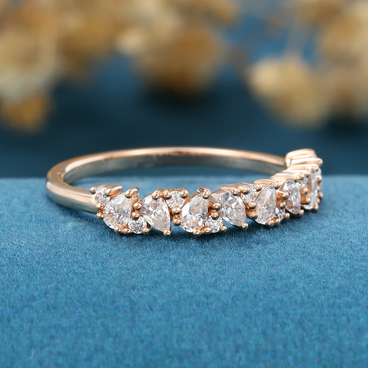 Pear cut Moissanite | Diamond Half Eternity Wedding Band - Image 4