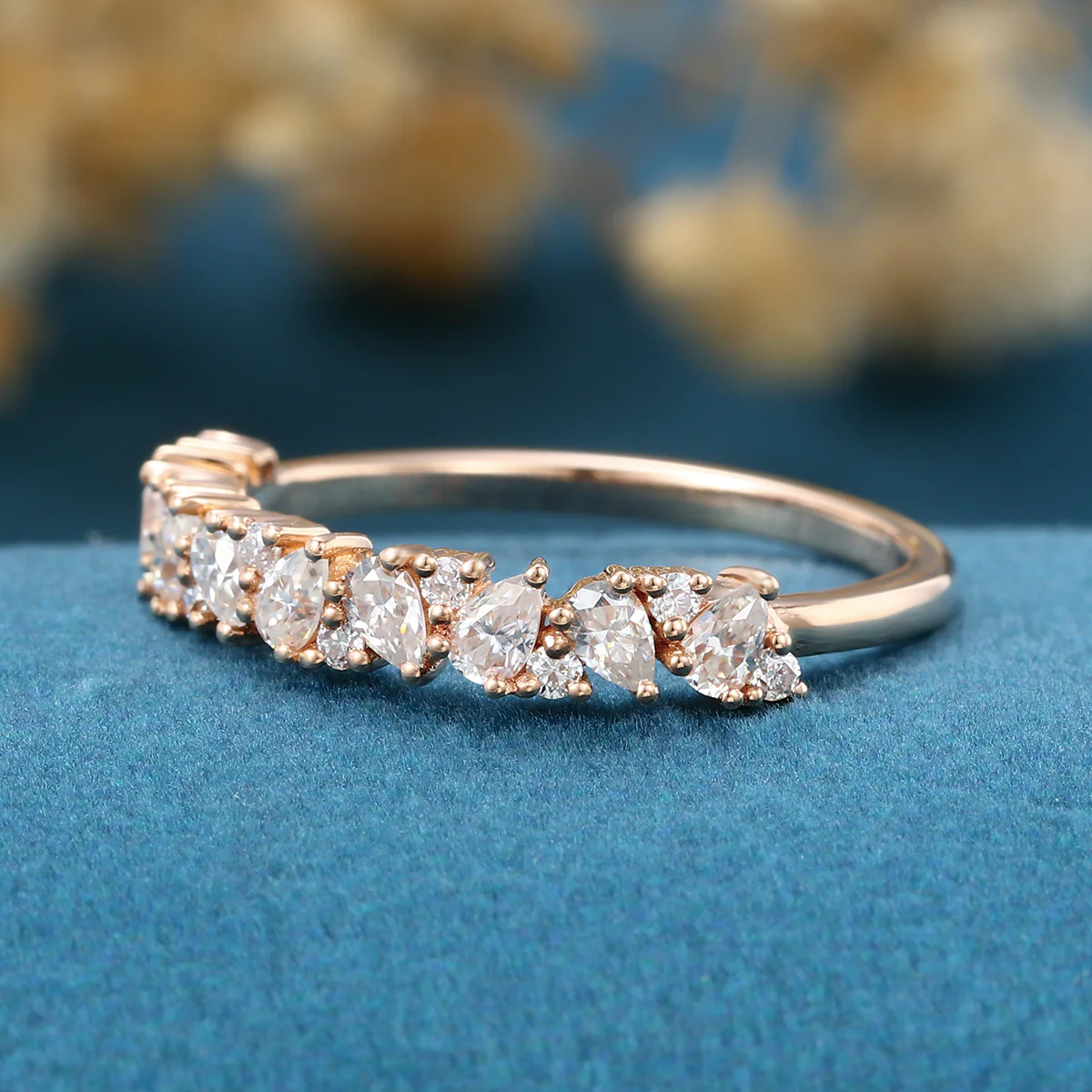 Pear cut Moissanite | Diamond Half Eternity Wedding Band - Image 5