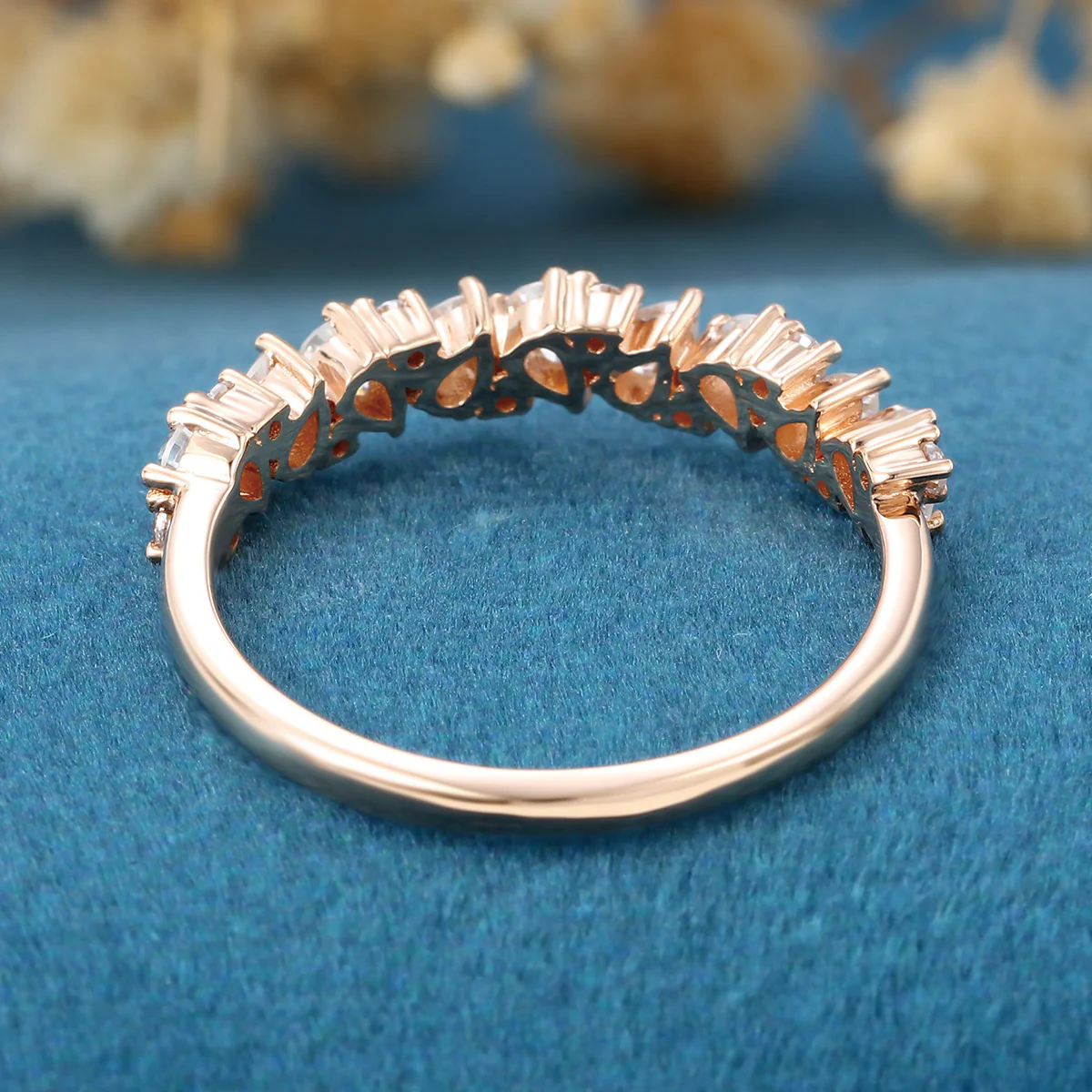 Pear cut Moissanite | Diamond Half Eternity Wedding Band - Image 6