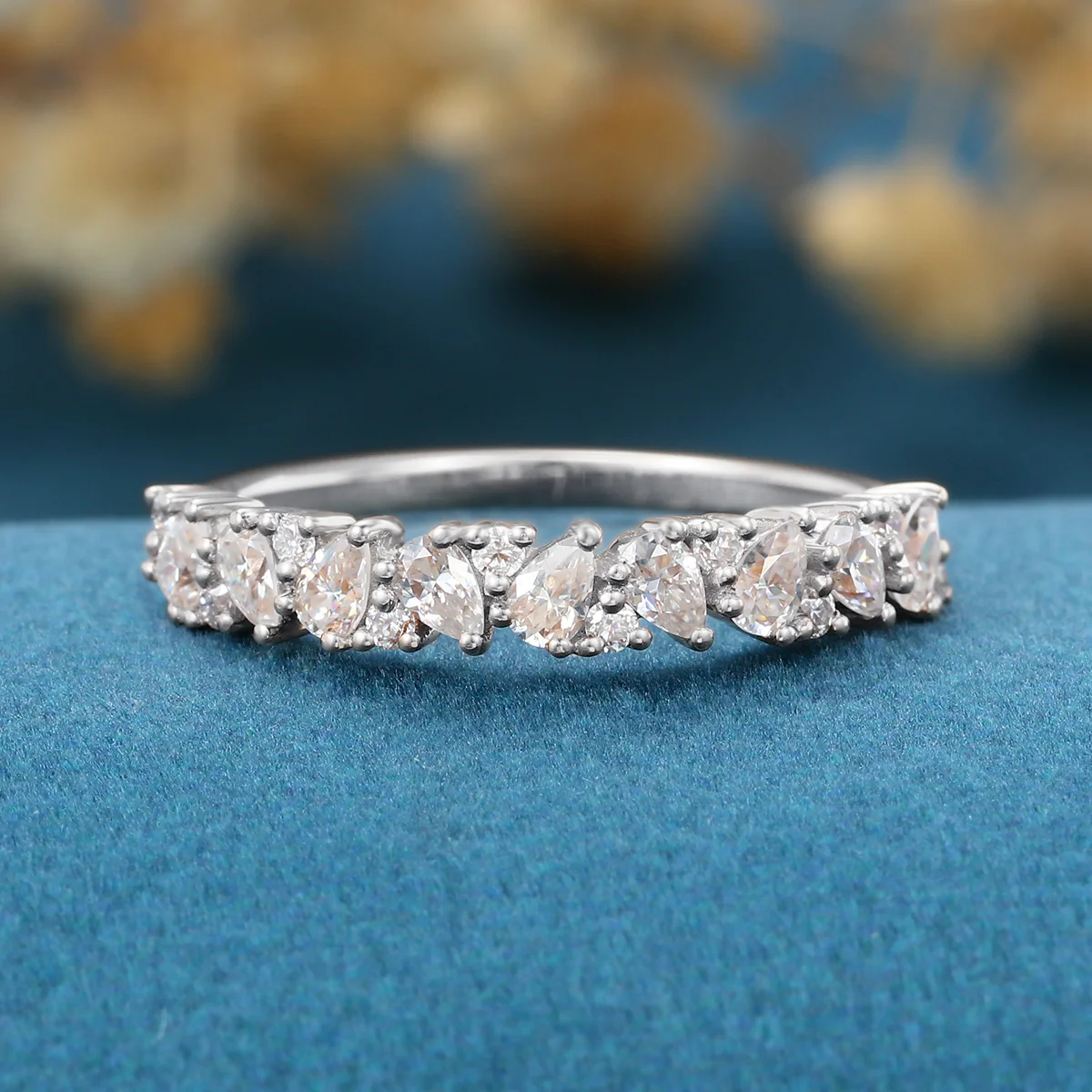 Pear cut Moissanite | Diamond Half Eternity Wedding Band - Image 7