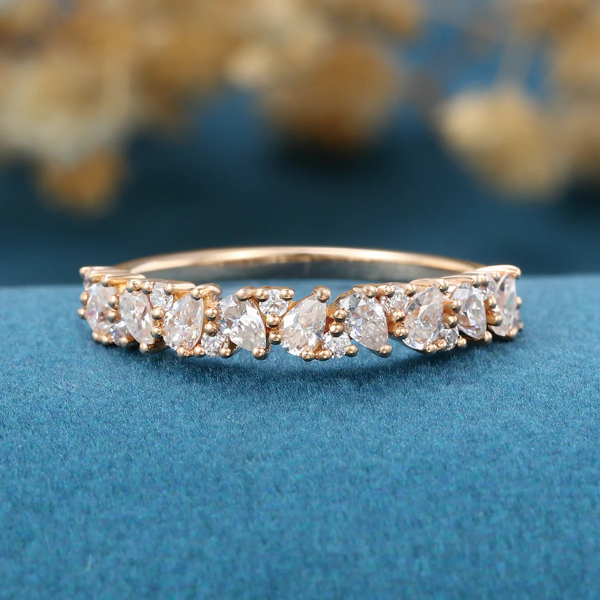 Pear cut Moissanite | Diamond Half Eternity Wedding Band - Image 8