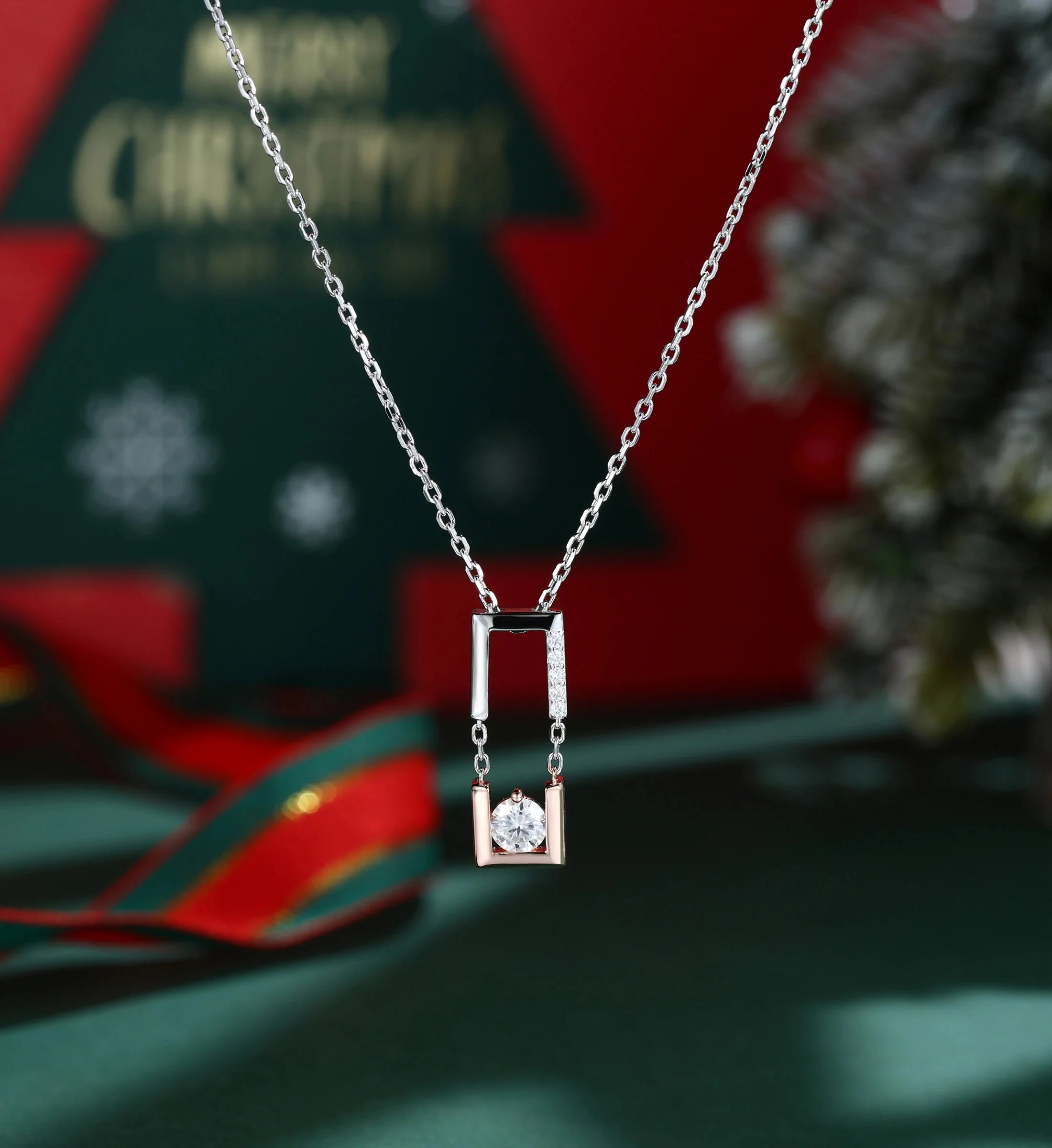 Round cut Moissanite Pendant Necklace with Diamonds Halo Accents - Image 3