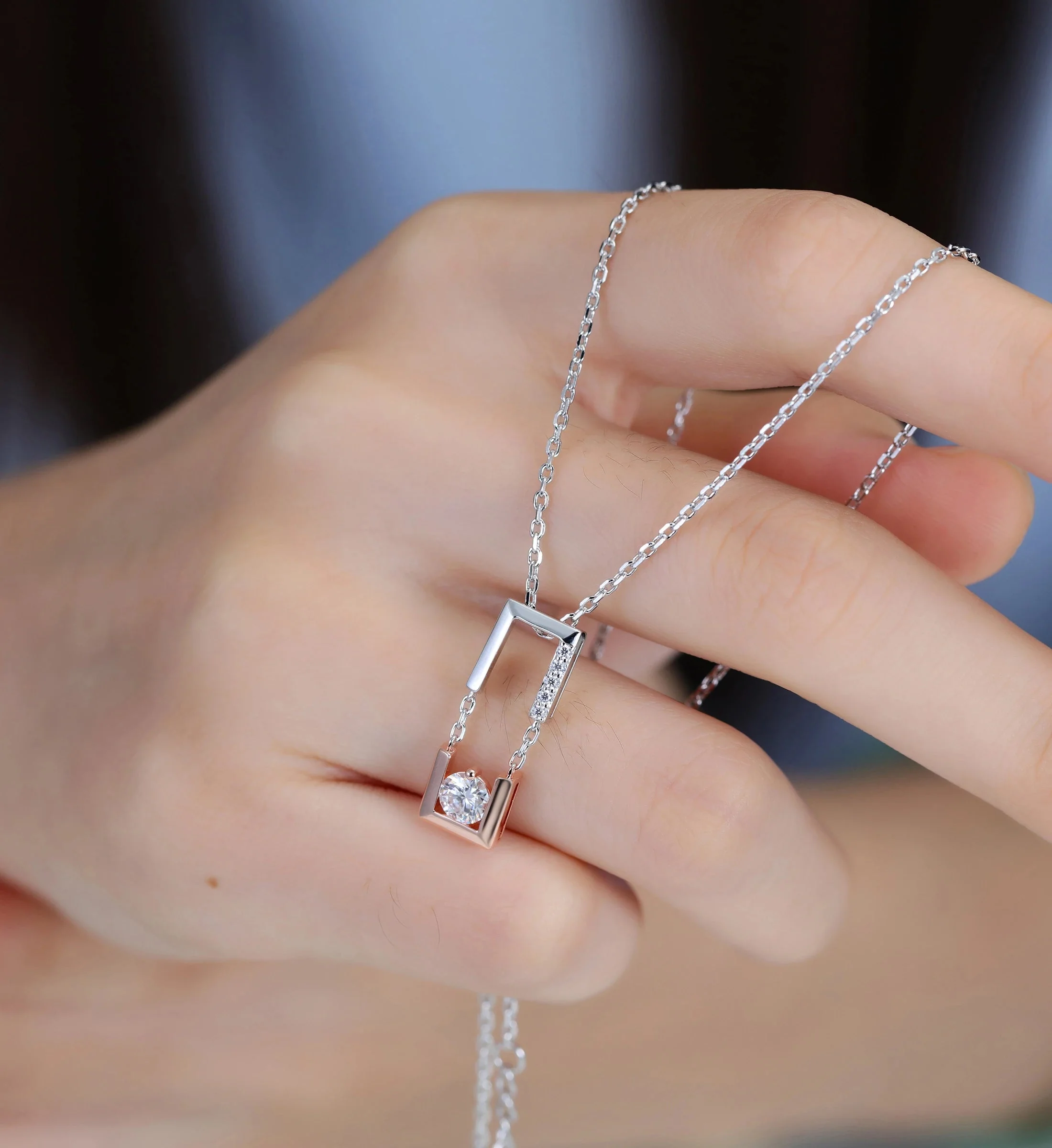 Round cut Moissanite Pendant Necklace with Diamonds Halo Accents - Image 5
