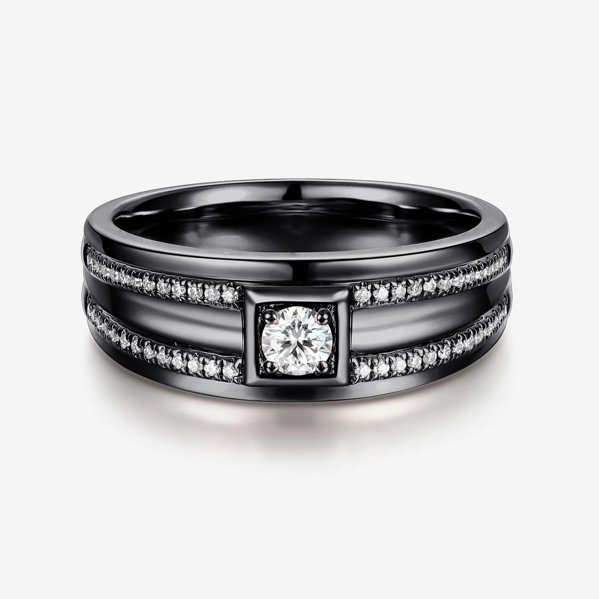 Round Cut Moissanite Statement Ring • Mens Wedding Band - Image 3