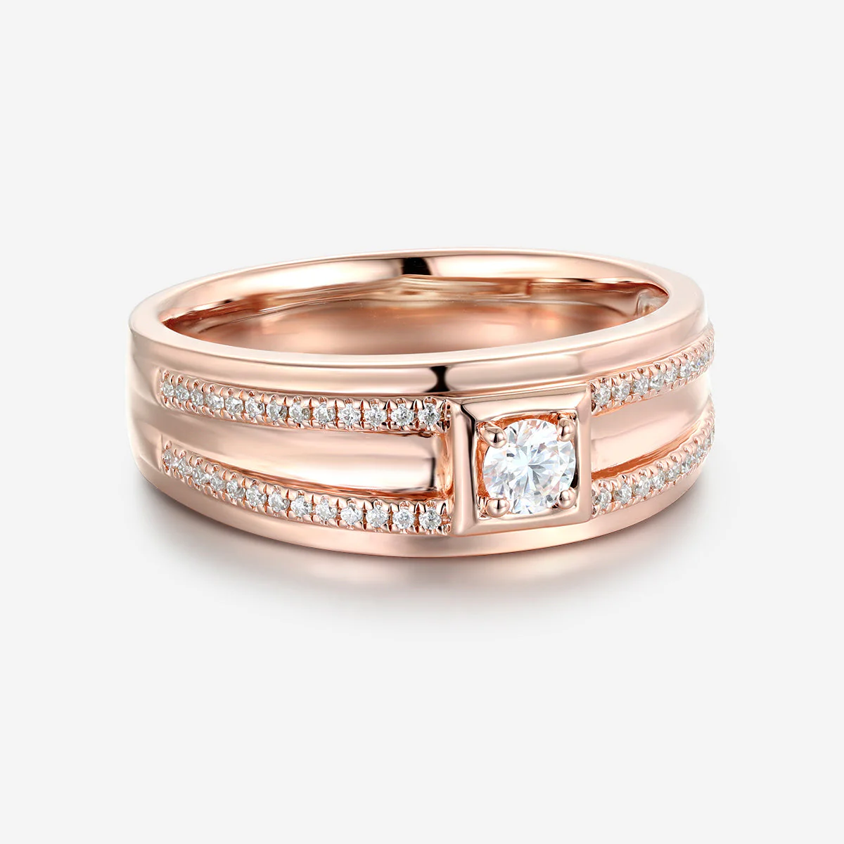 Round Cut Moissanite Statement Ring • Mens Wedding Band - Image 5