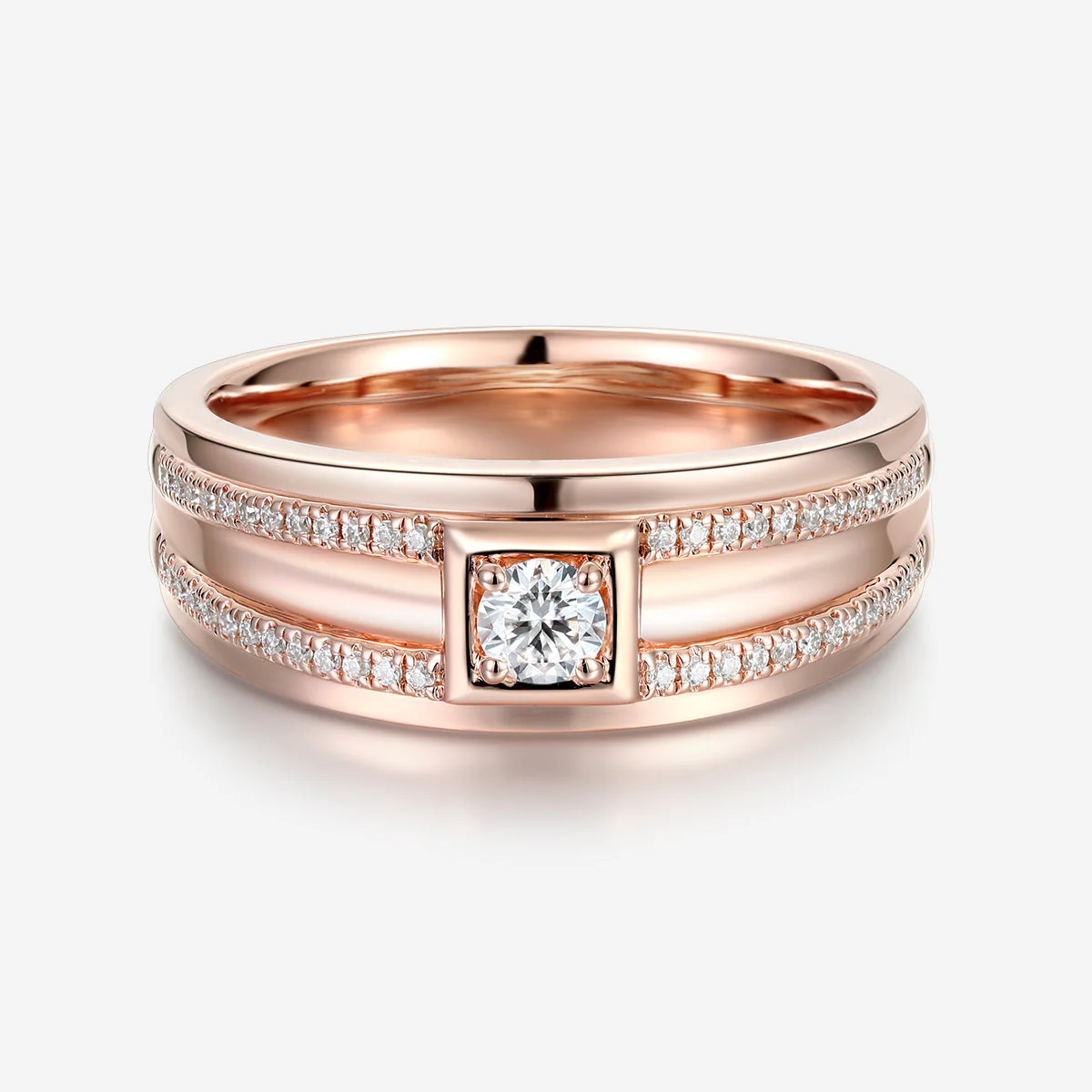 Round Cut Moissanite Statement Ring • Mens Wedding Band - Image 7