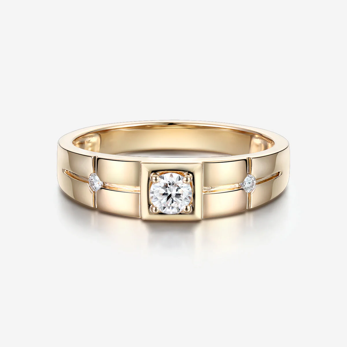 Round Cut Moissanite Statement Ring • Mens Wedding Band - Image 2