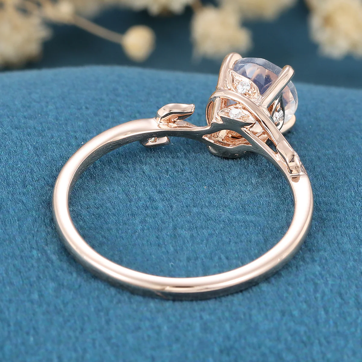 Round cut Moonstone Engagement Ring Matching Moissanite | Diamonds Gold Engagement Ring - Image 7