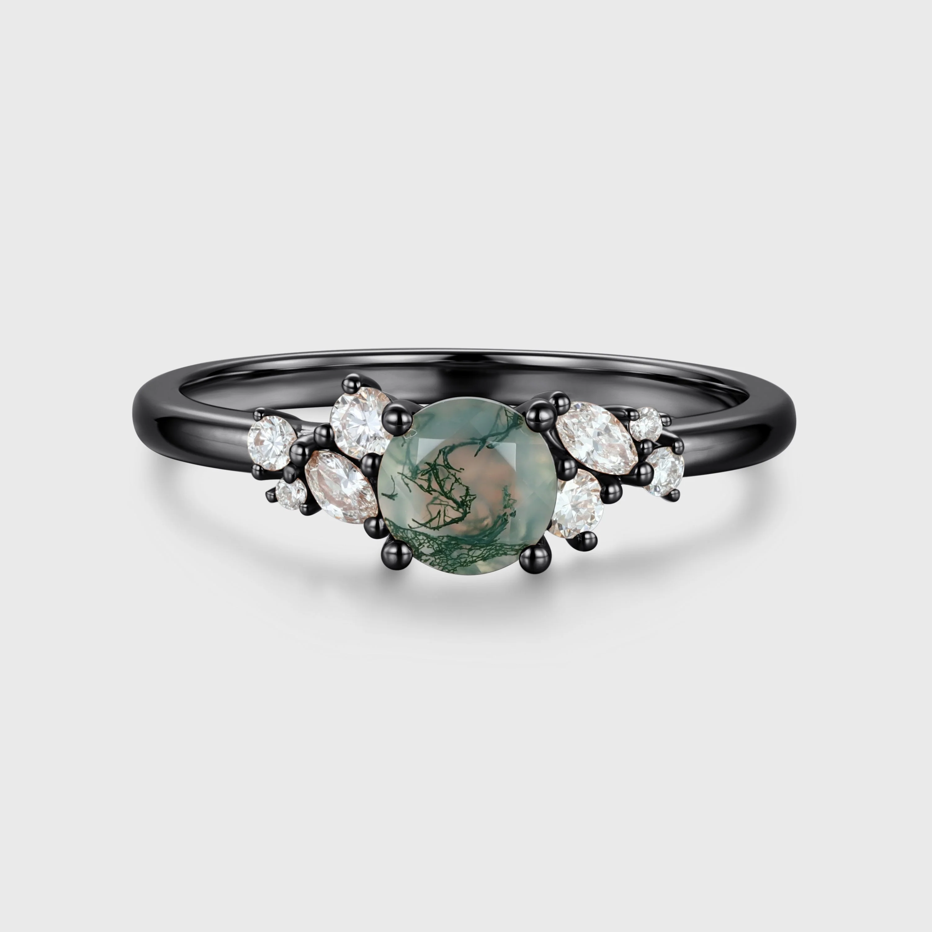 Round cut Moss Agate Matching Moissanite | Diamonds Gold Engagement Ring - Image 4