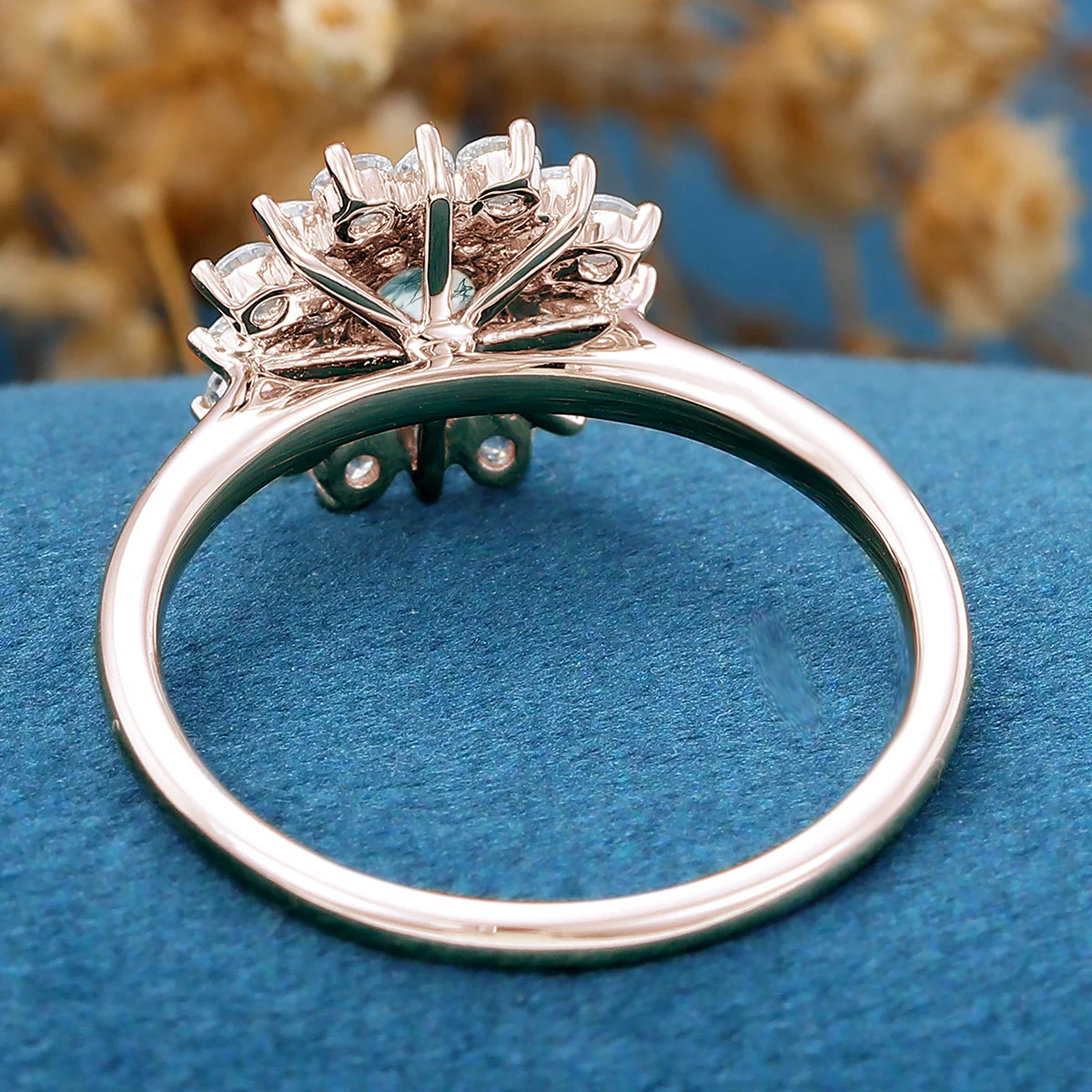 Round Cut Natural Green Moss Agate Cluster Engagement Ring - Image 6