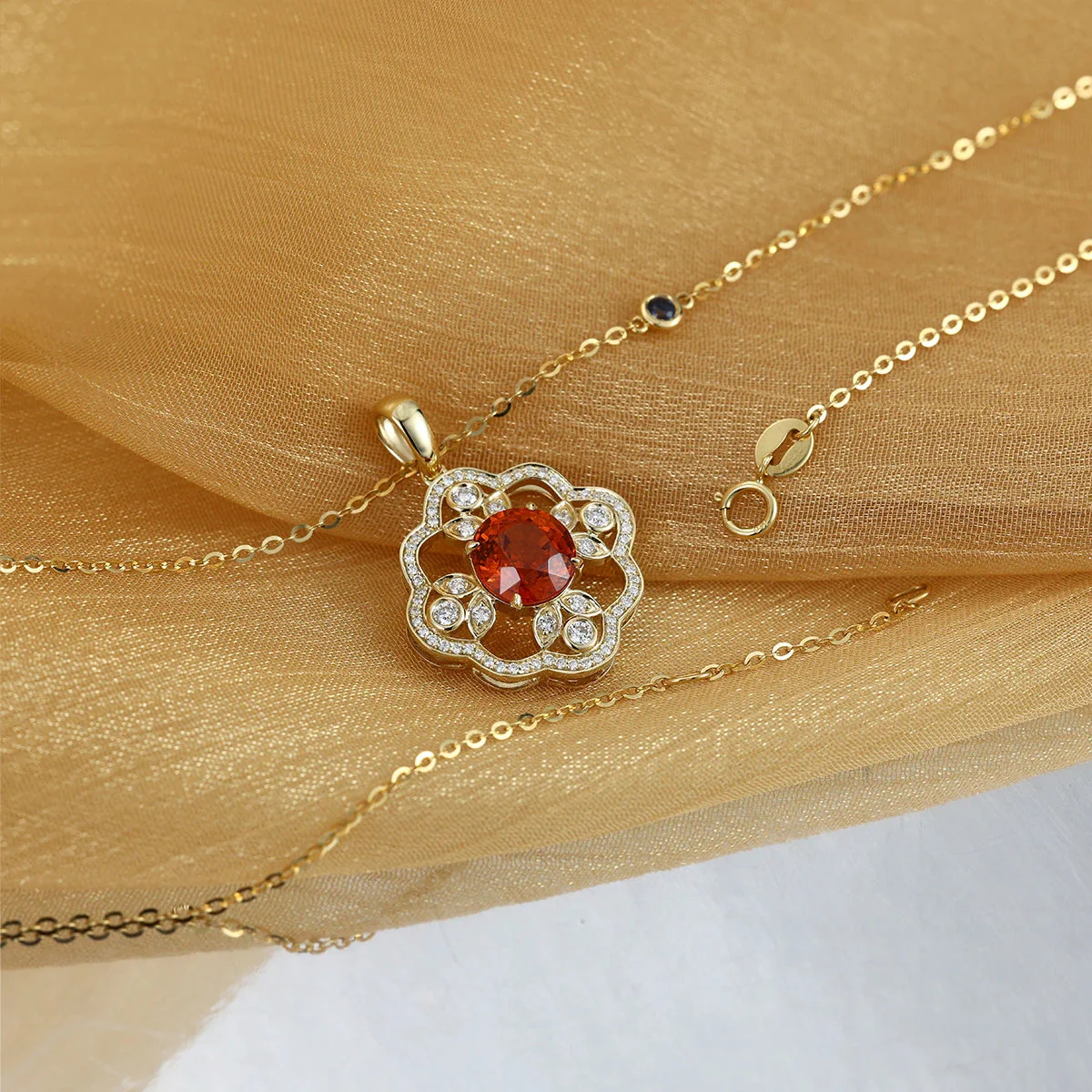 Round cut Spinel Pendant Necklace with Diamonds Halo Accents - Image 4
