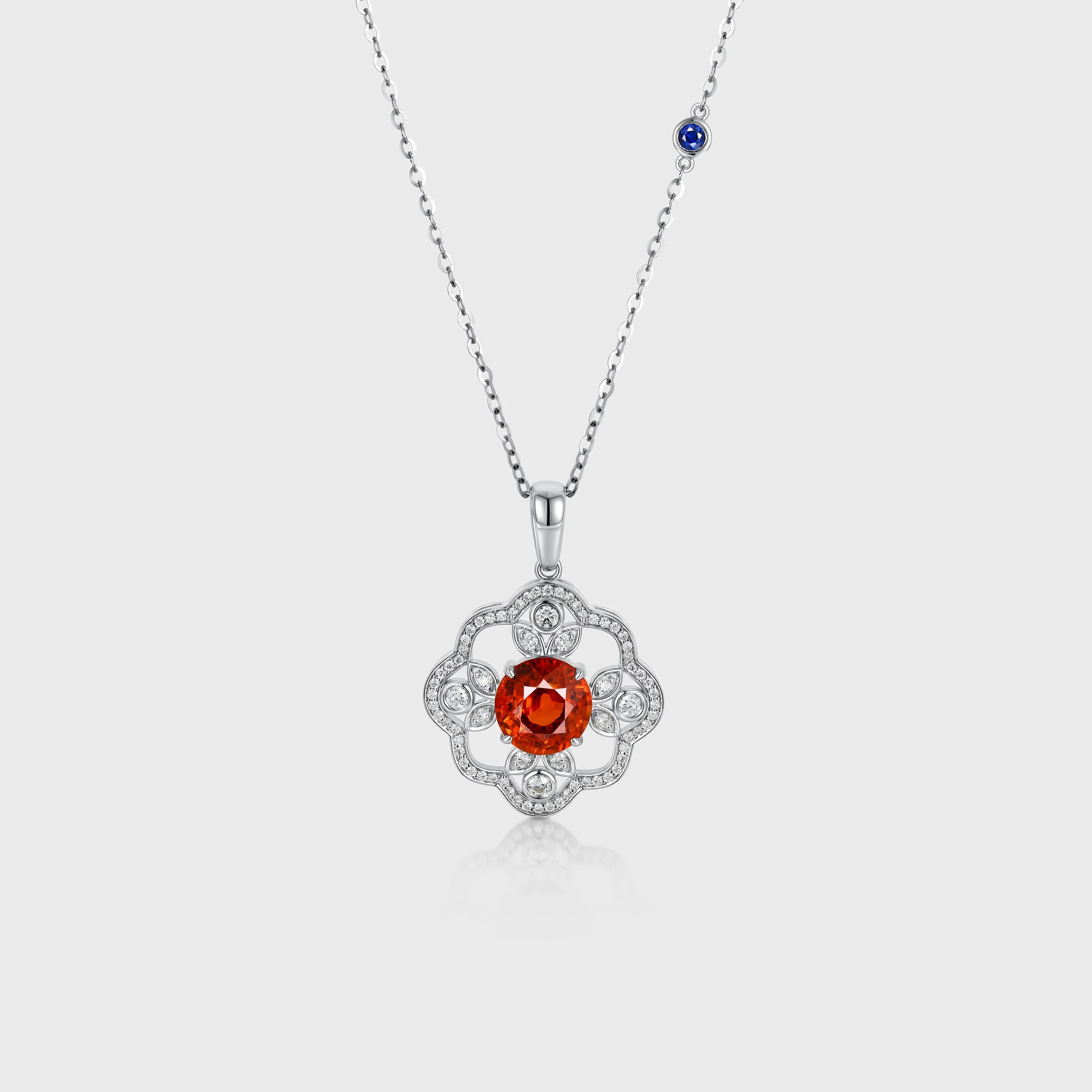 Round cut Spinel Pendant Necklace with Diamonds Halo Accents - Image 6
