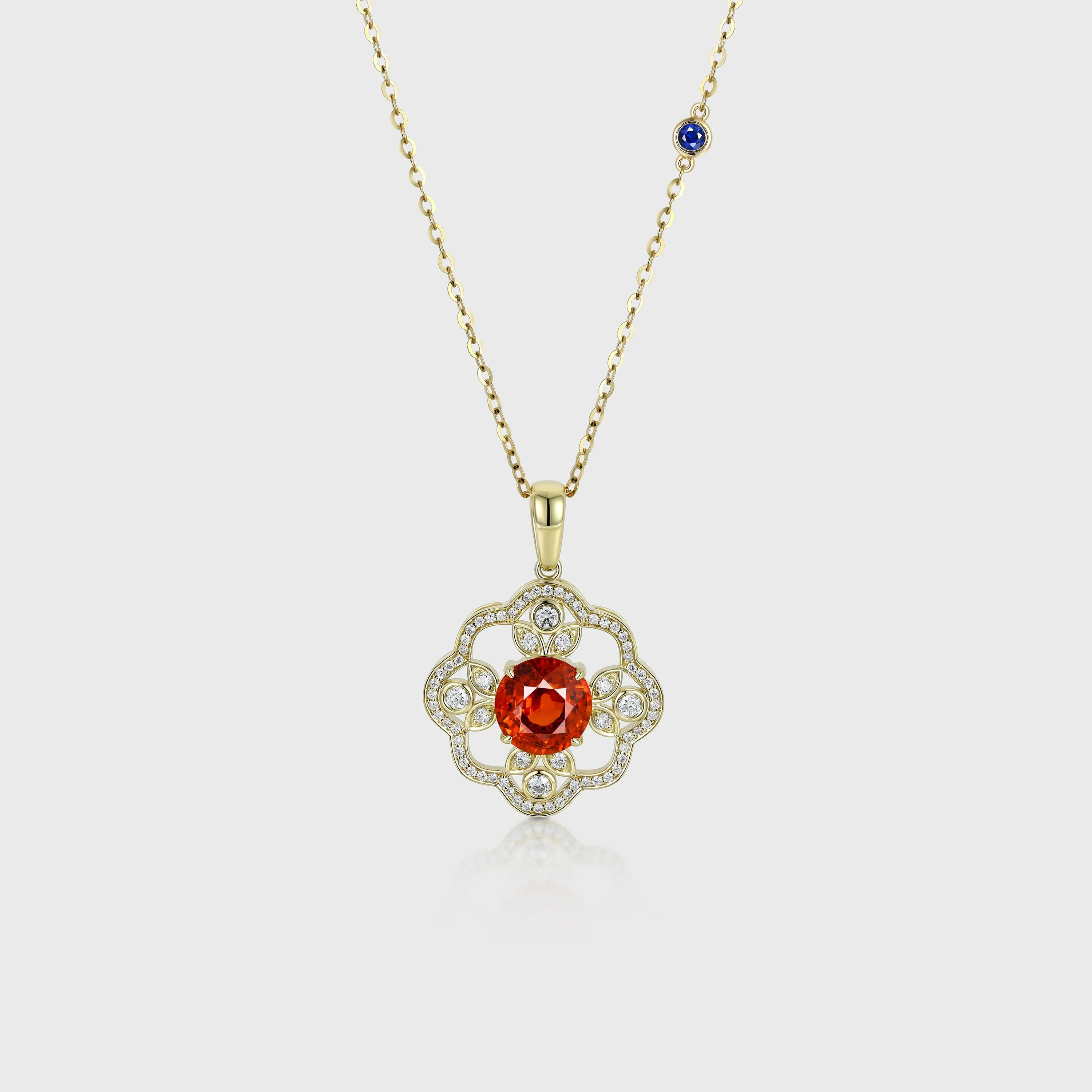 Round cut Spinel Pendant Necklace with Diamonds Halo Accents - Image 7