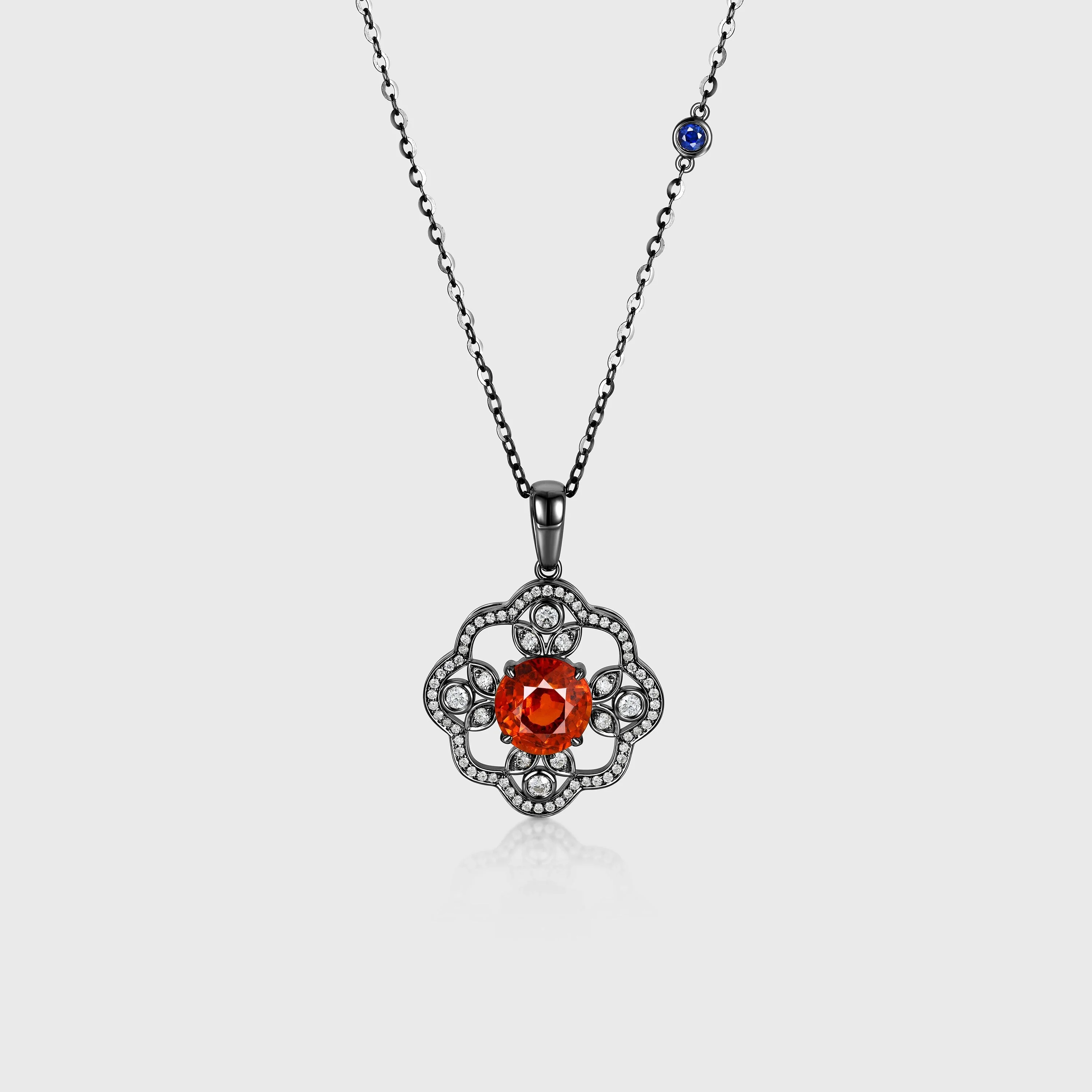 Round cut Spinel Pendant Necklace with Diamonds Halo Accents - Image 8