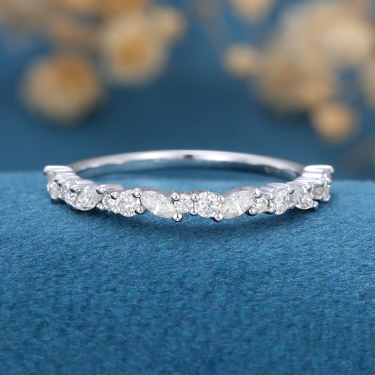 Moissanite | Diamond Half Eternity Wedding Band - Image 3