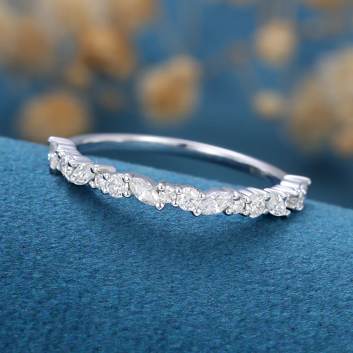 Moissanite | Diamond Half Eternity Wedding Band - Image 4