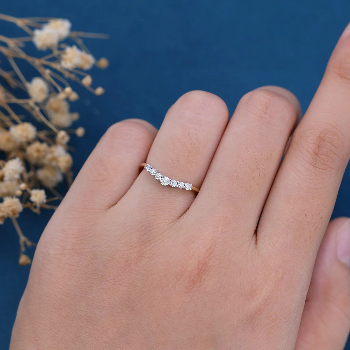 Round cut Moissanite | Diamond Curved Wedding Band Ring - Image 2