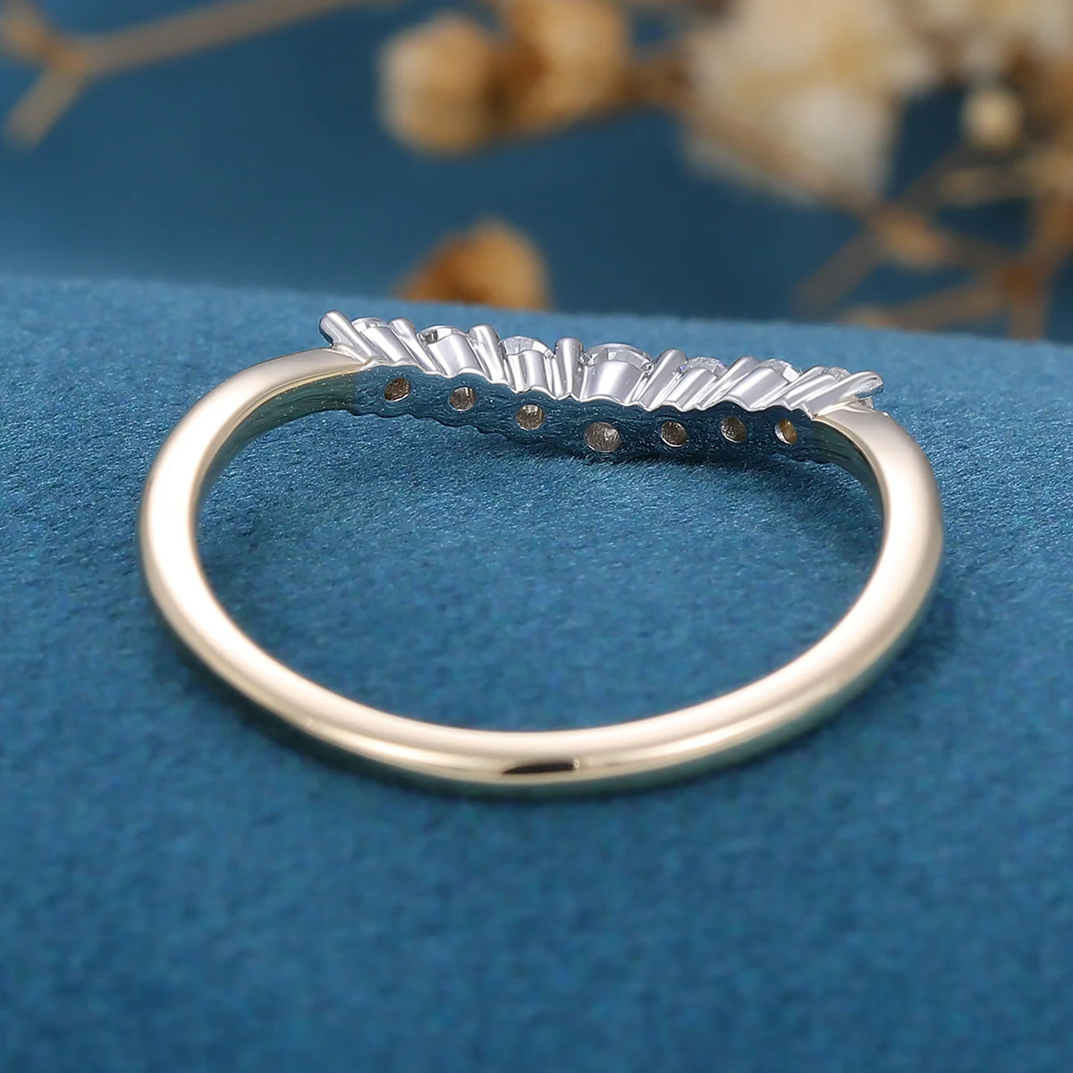Round cut Moissanite | Diamond Curved Wedding Band Ring - Image 4