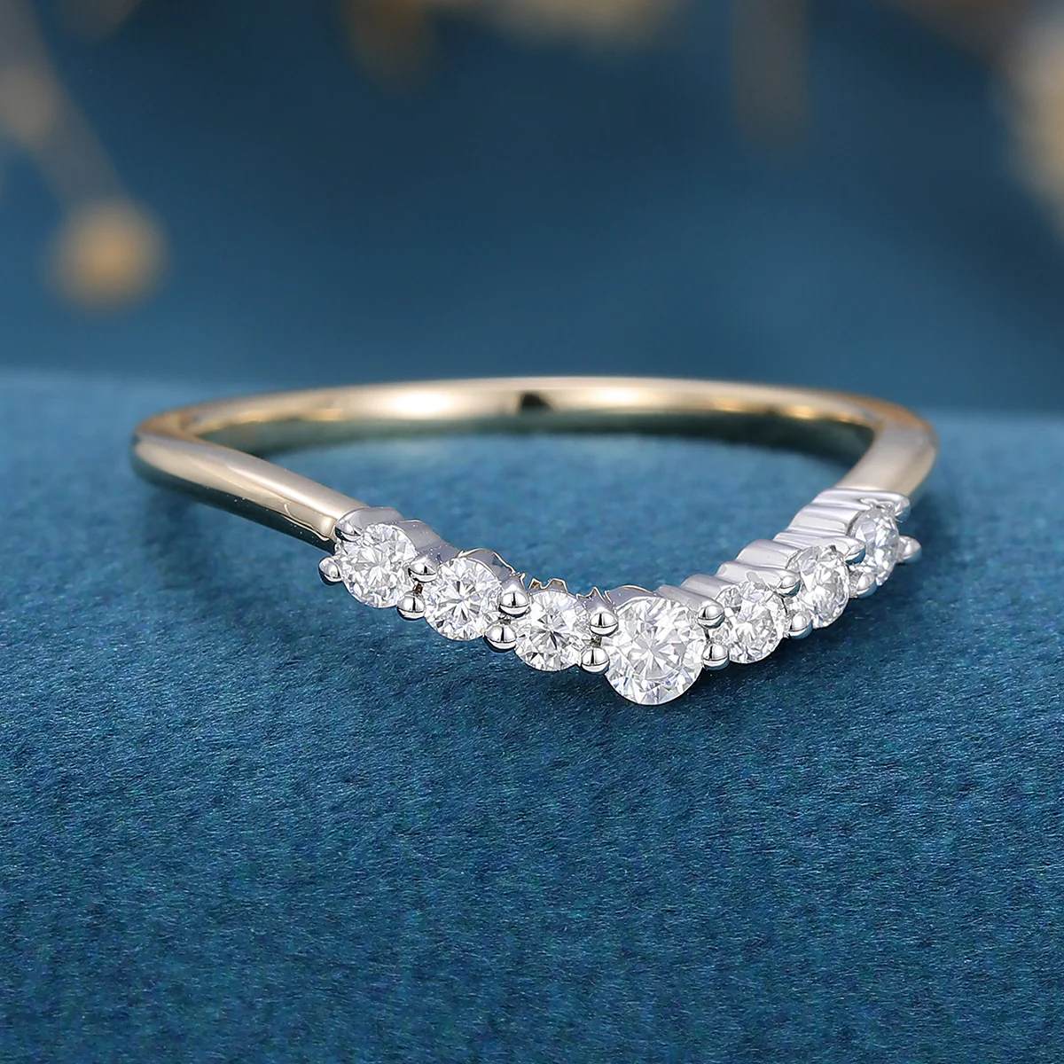 Round cut Moissanite | Diamond Curved Wedding Band Ring - Image 5