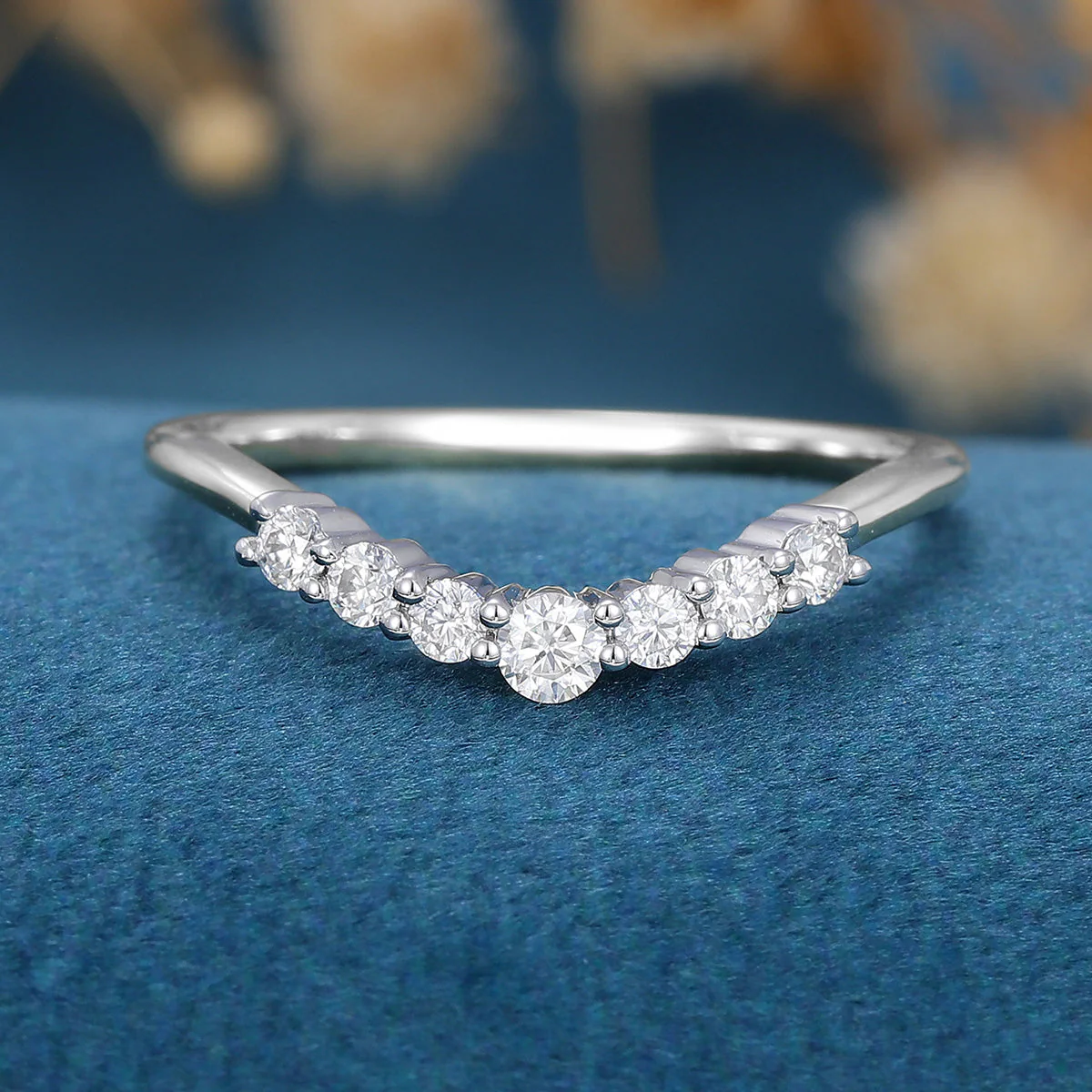 Round cut Moissanite | Diamond Curved Wedding Band Ring - Image 6