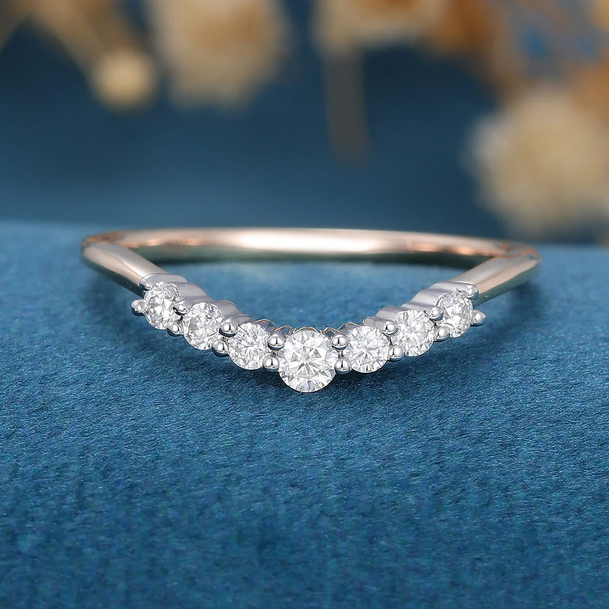 Round cut Moissanite | Diamond Curved Wedding Band Ring - Image 7