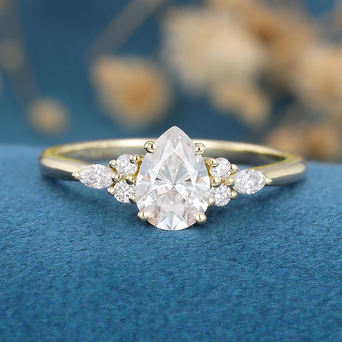 1.25 Carat Pear cut Moissanite Cluster Engagement ring - Image 11