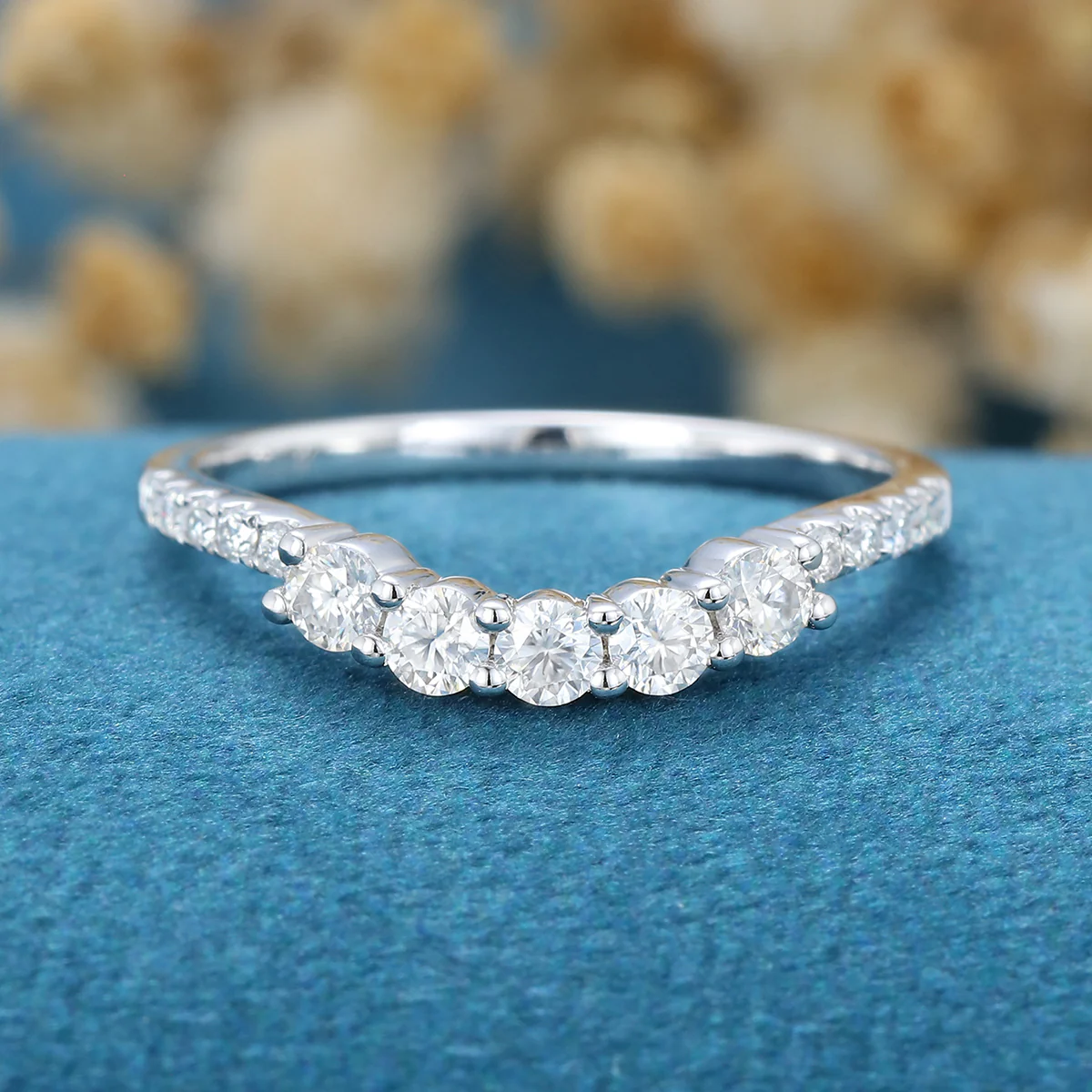 Half Eternity Moissanite | Diamond Curved Wedding Band Ring