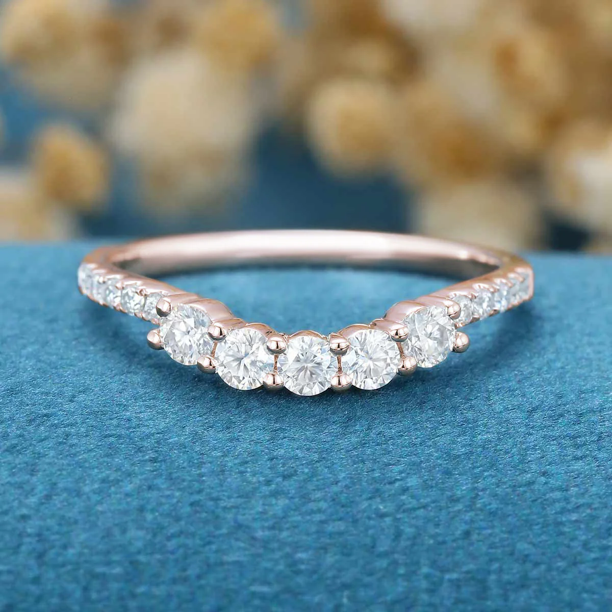 Half Eternity Moissanite | Diamond Curved Wedding Band Ring - Image 6