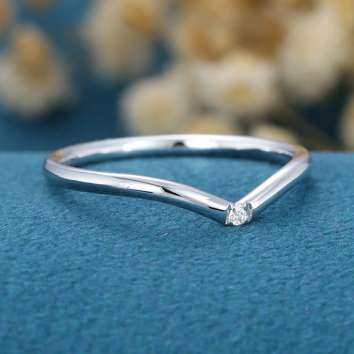 Diamond Curved Wedding Band Ring Matching Engagement ring - Image 3