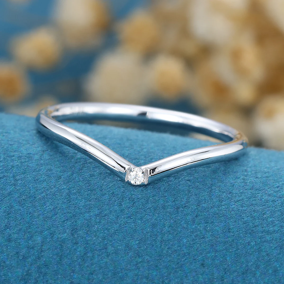 Diamond Curved Wedding Band Ring Matching Engagement ring - Image 4