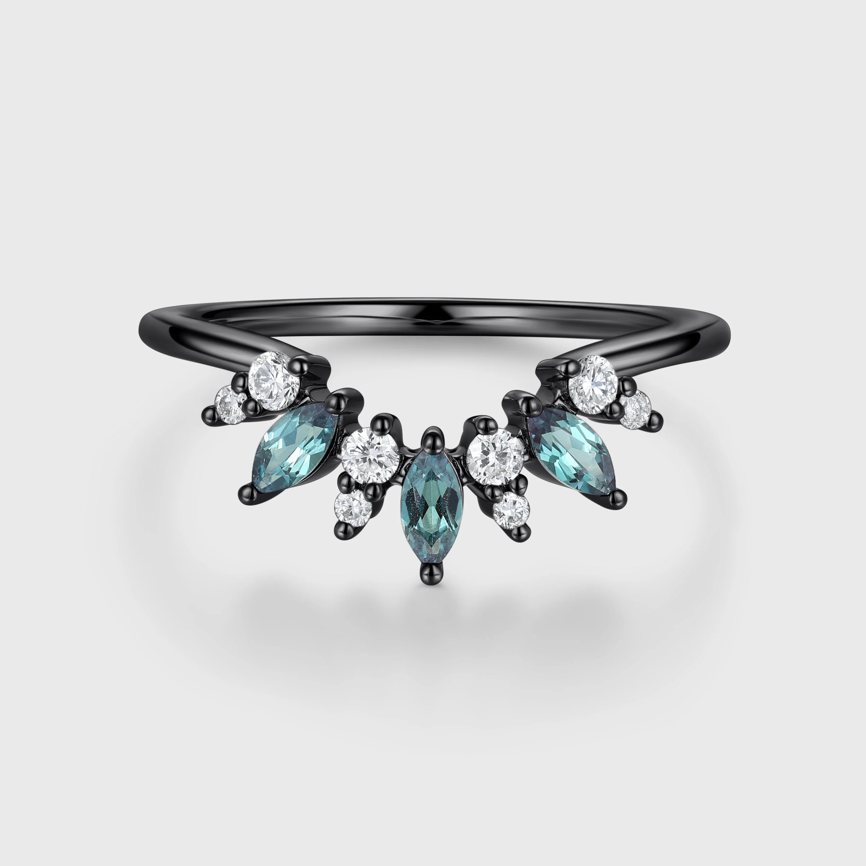 Marquise cut Alexandrite | half eternity Diamond Curved Wedding Band Ring - Image 3