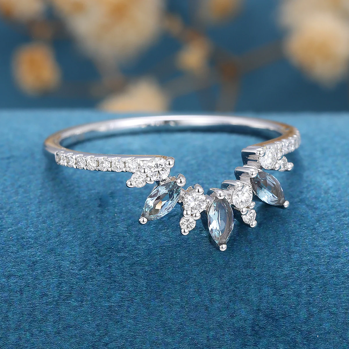 Marquise cut Alexandrite | half eternity Diamond Curved Wedding Band Ring - Image 4