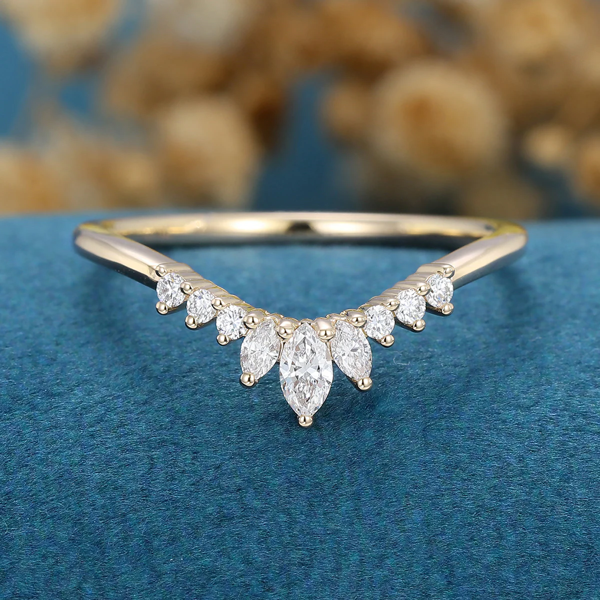 Marquise cut Moissanite | Diamond Curved Wedding Band Ring - Image 8